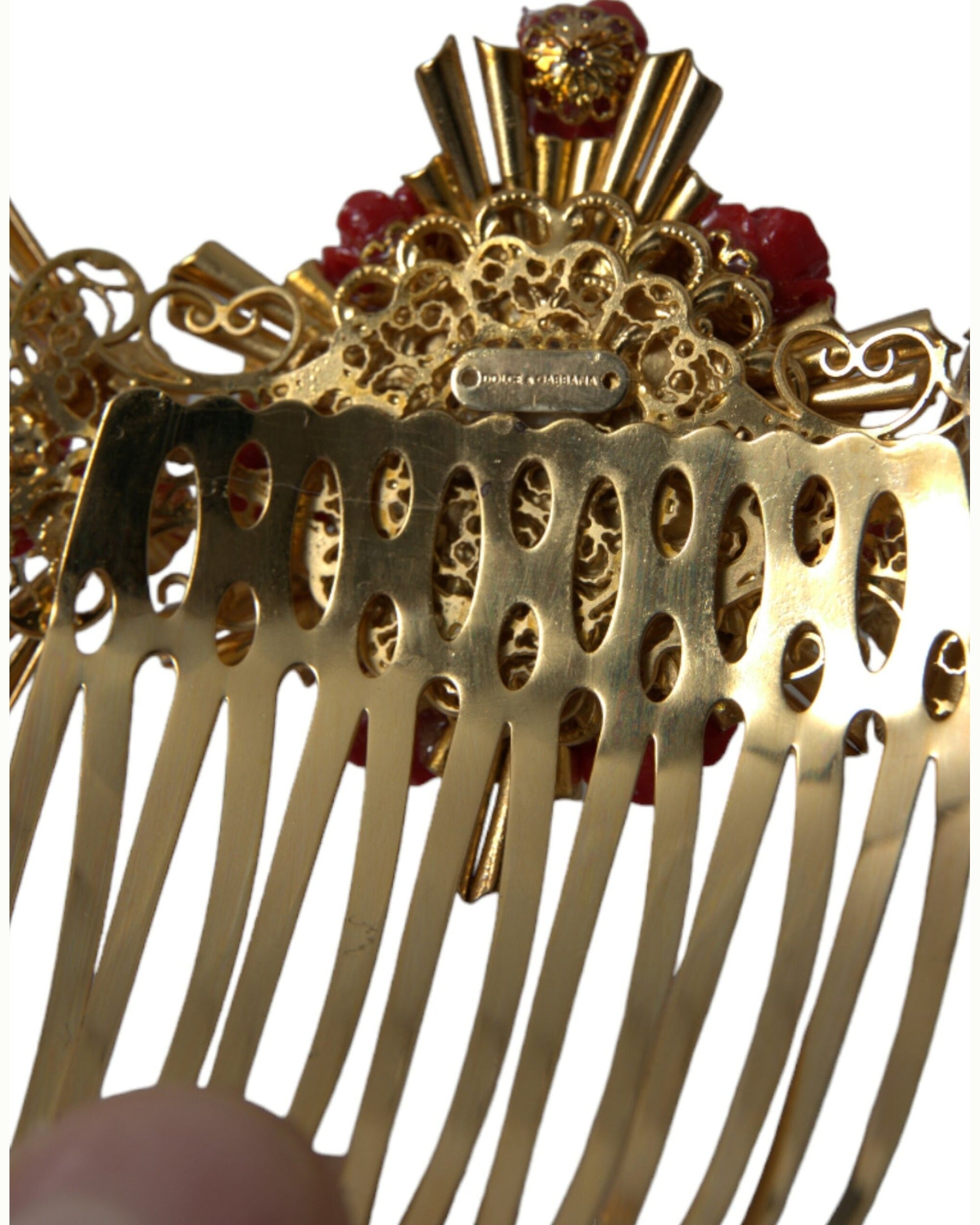 Dolce & Gabbana Brass Crystal Heart Floral Hair Gold Comb Glam Steals