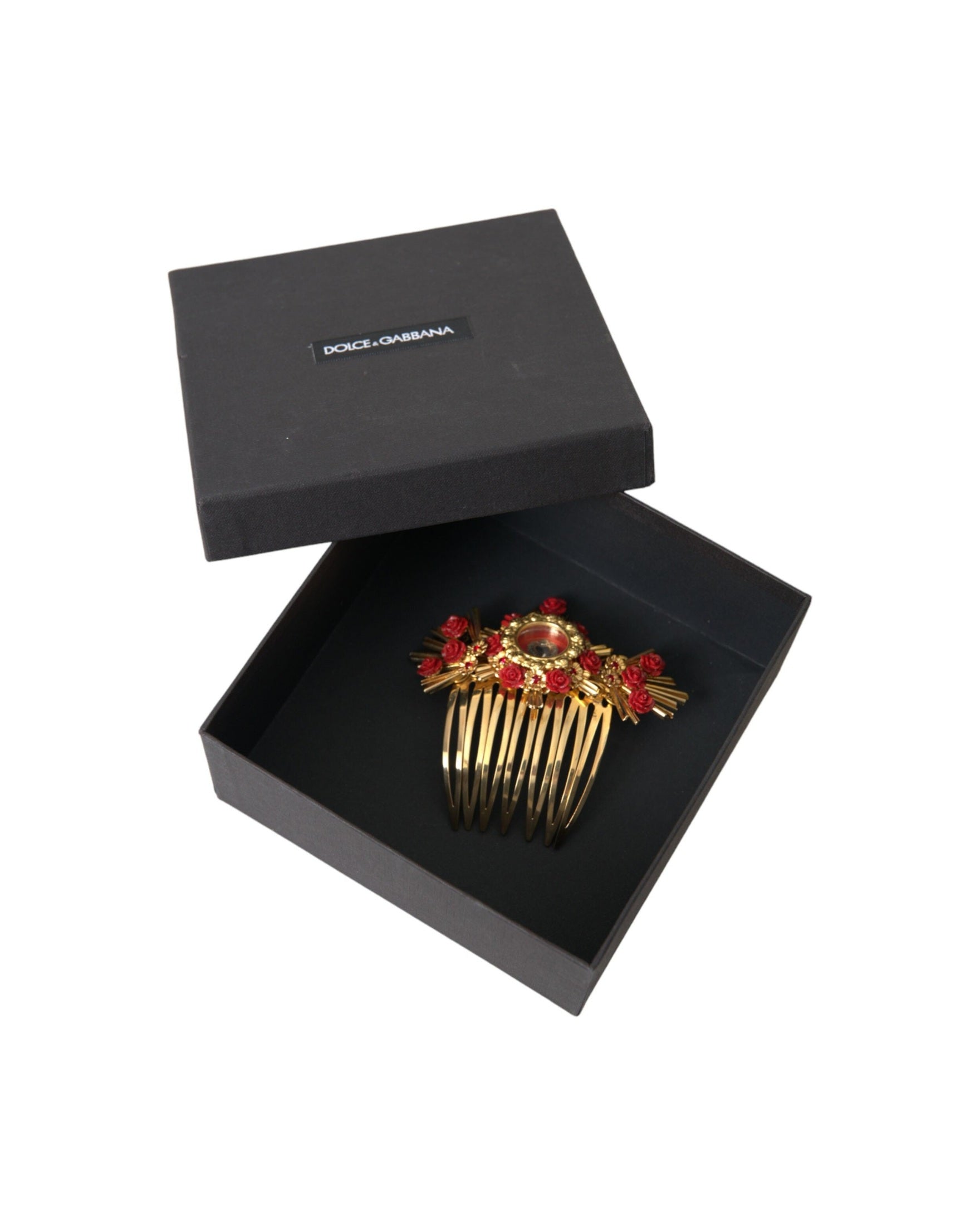 Dolce & Gabbana Brass Crystal Heart Floral Hair Gold Comb Glam Steals