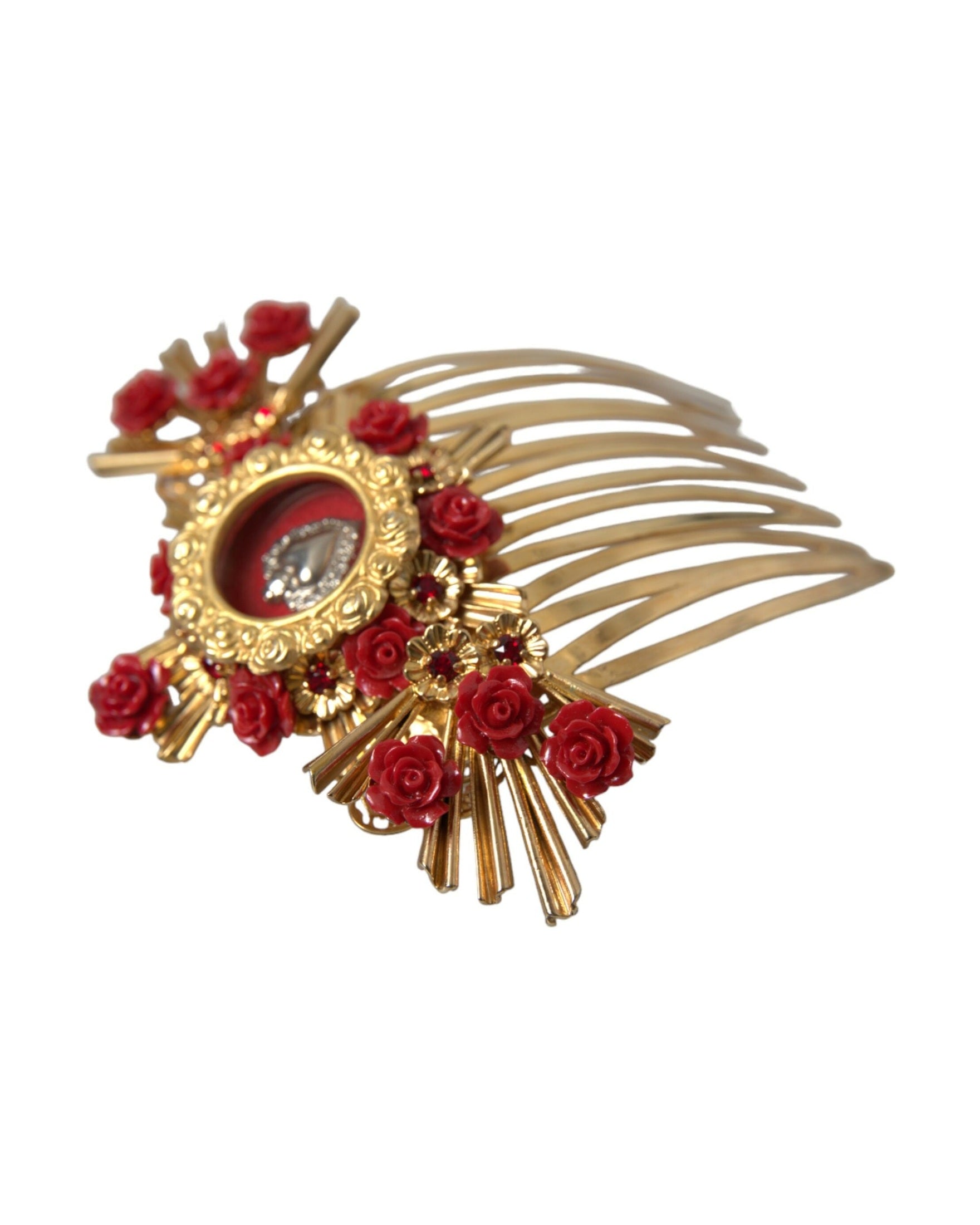 Dolce & Gabbana Brass Crystal Heart Floral Hair Gold Comb Glam Steals