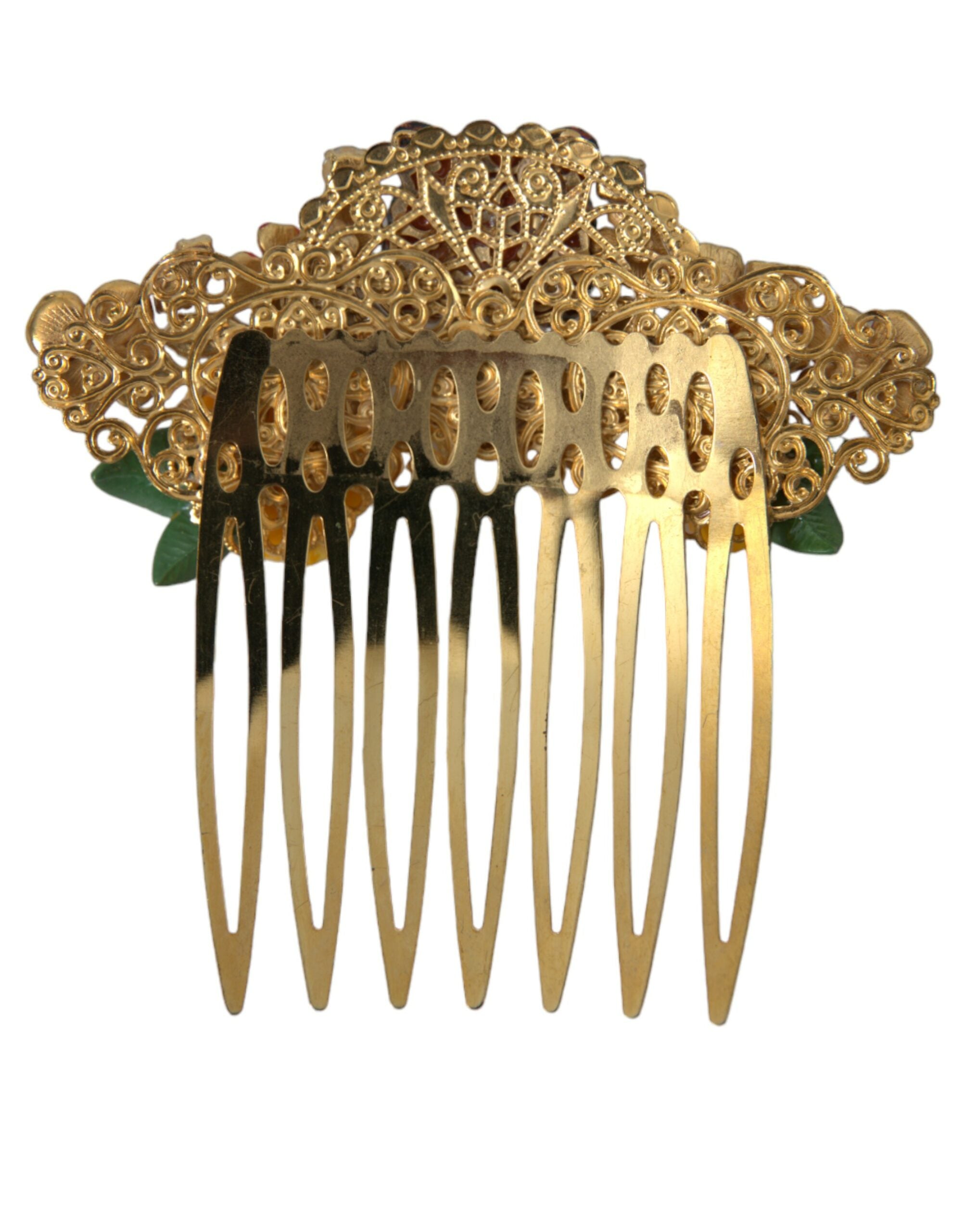Dolce & Gabbana Brass Crystal Leopard Floral Hair Gold Comb Glam Steals