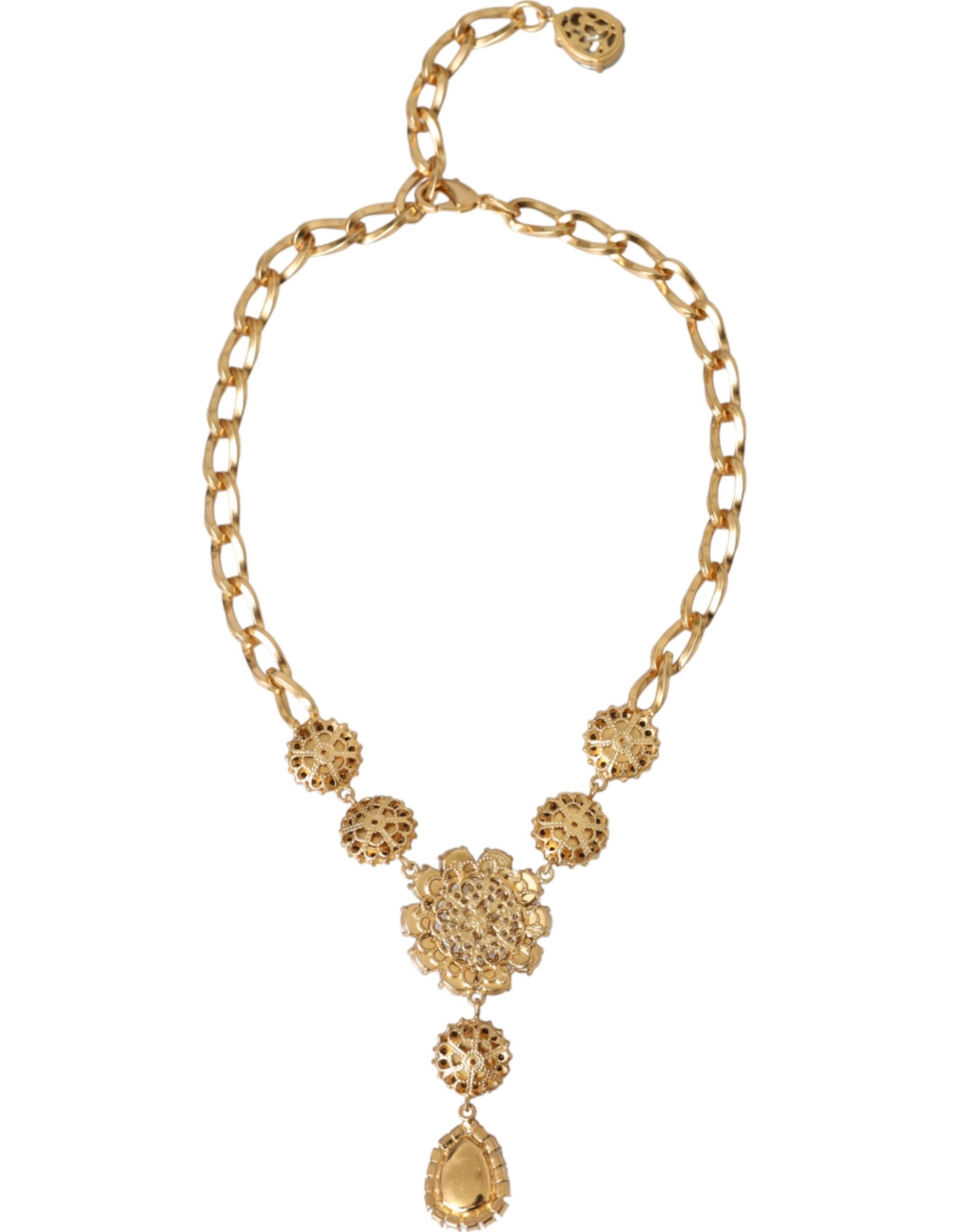 Dolce & Gabbana Brass Crystal Pearl Pendants Gold Purple Pink Necklace Glam Steals