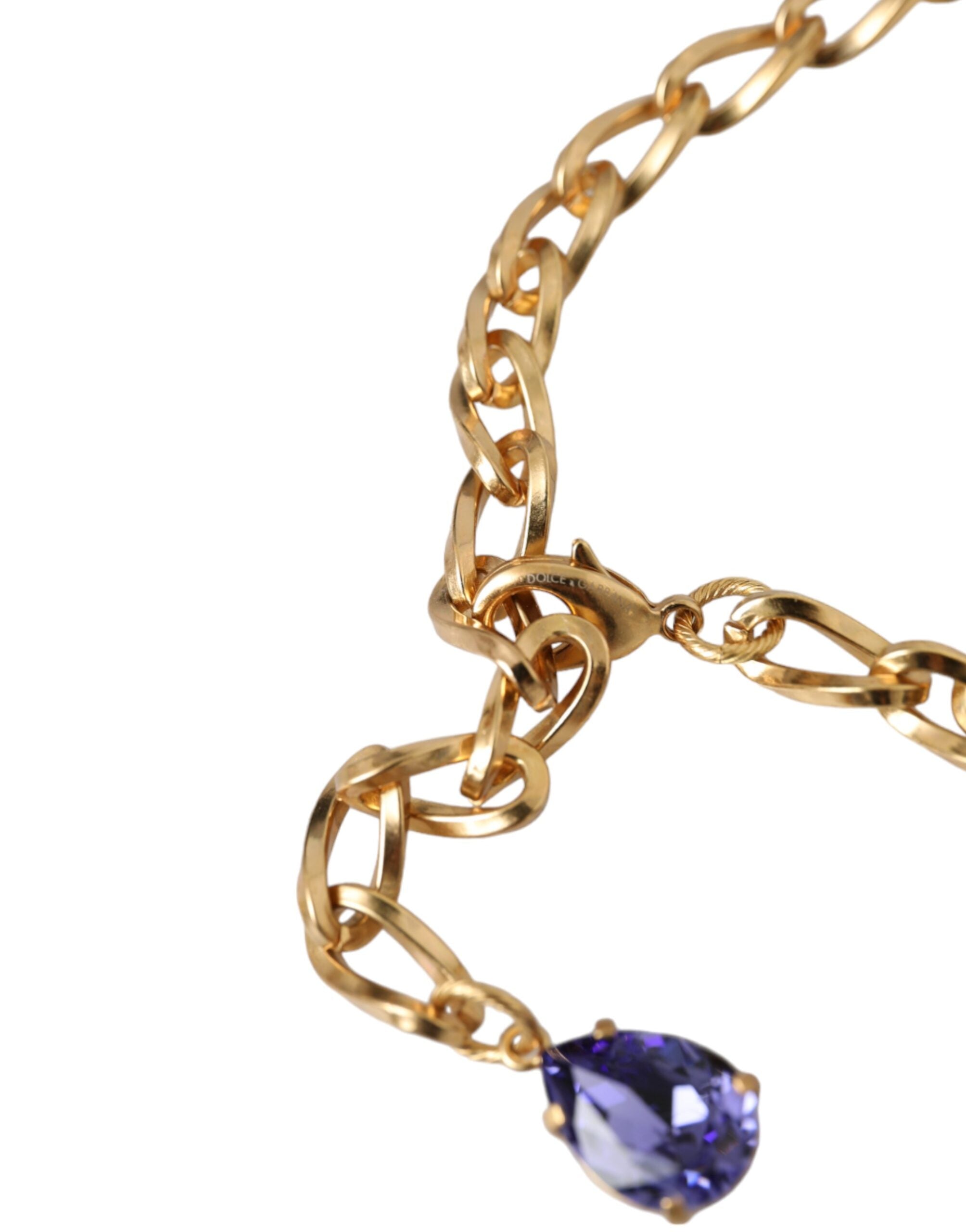 Dolce & Gabbana Brass Crystal Pearl Pendants Gold Purple Pink Necklace Glam Steals
