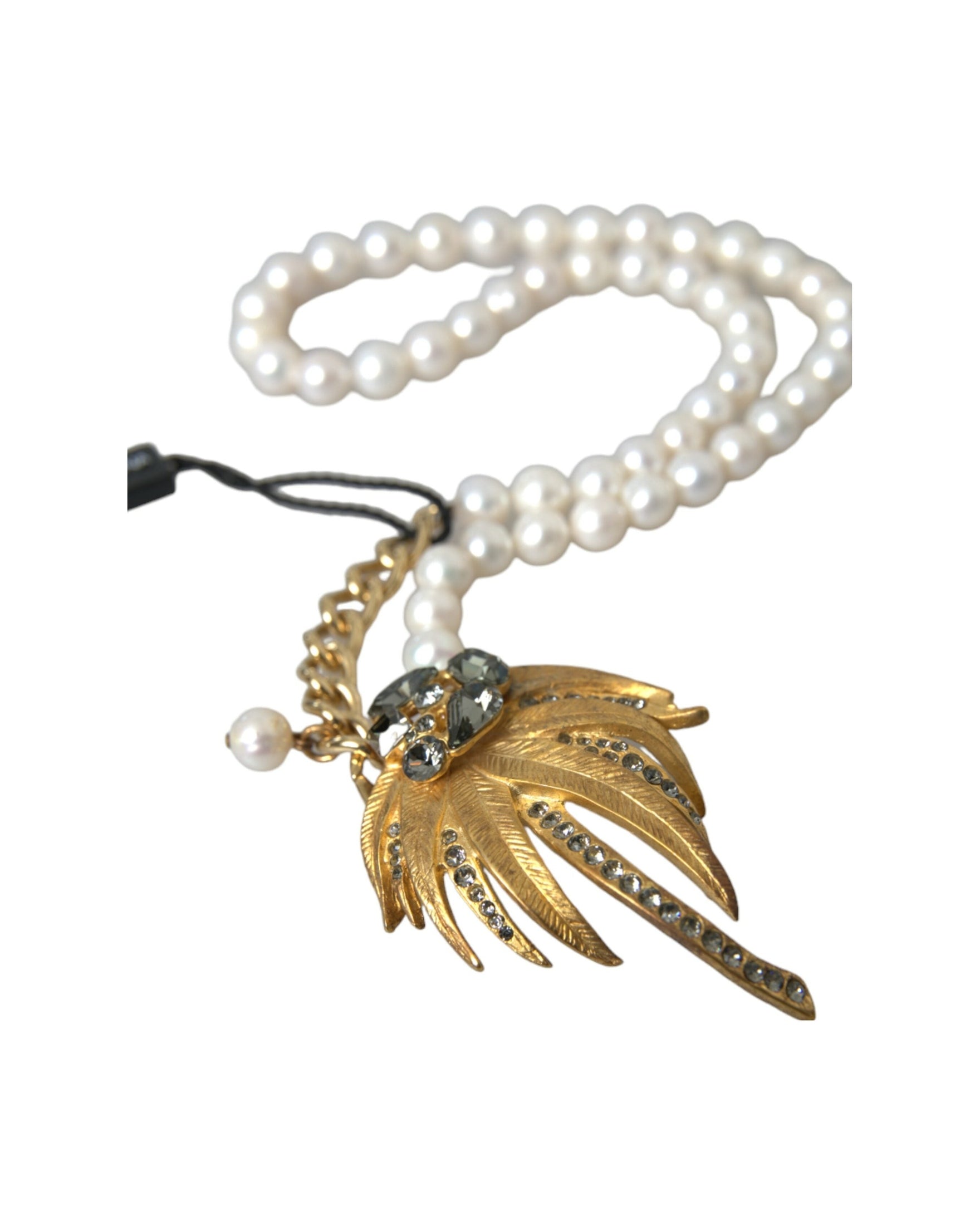 Dolce & Gabbana Brass Crystal Pearl Tree Pendant Charm Gold Necklace Glam Steals