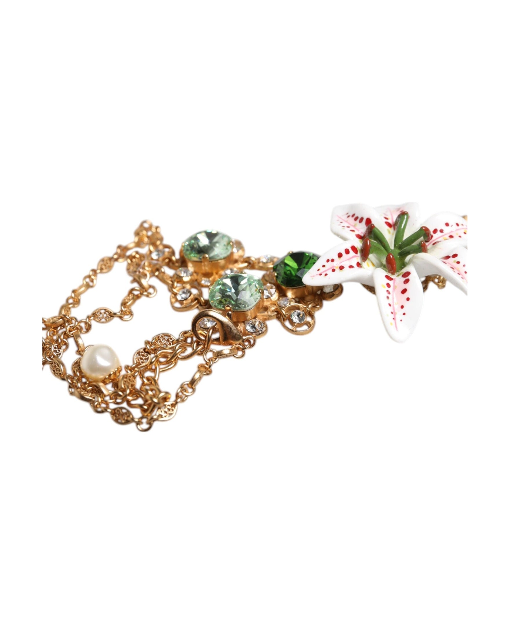 Dolce & Gabbana Brass Lily Crystal Sacred Heart Pendant Gold Necklace Glam Steals