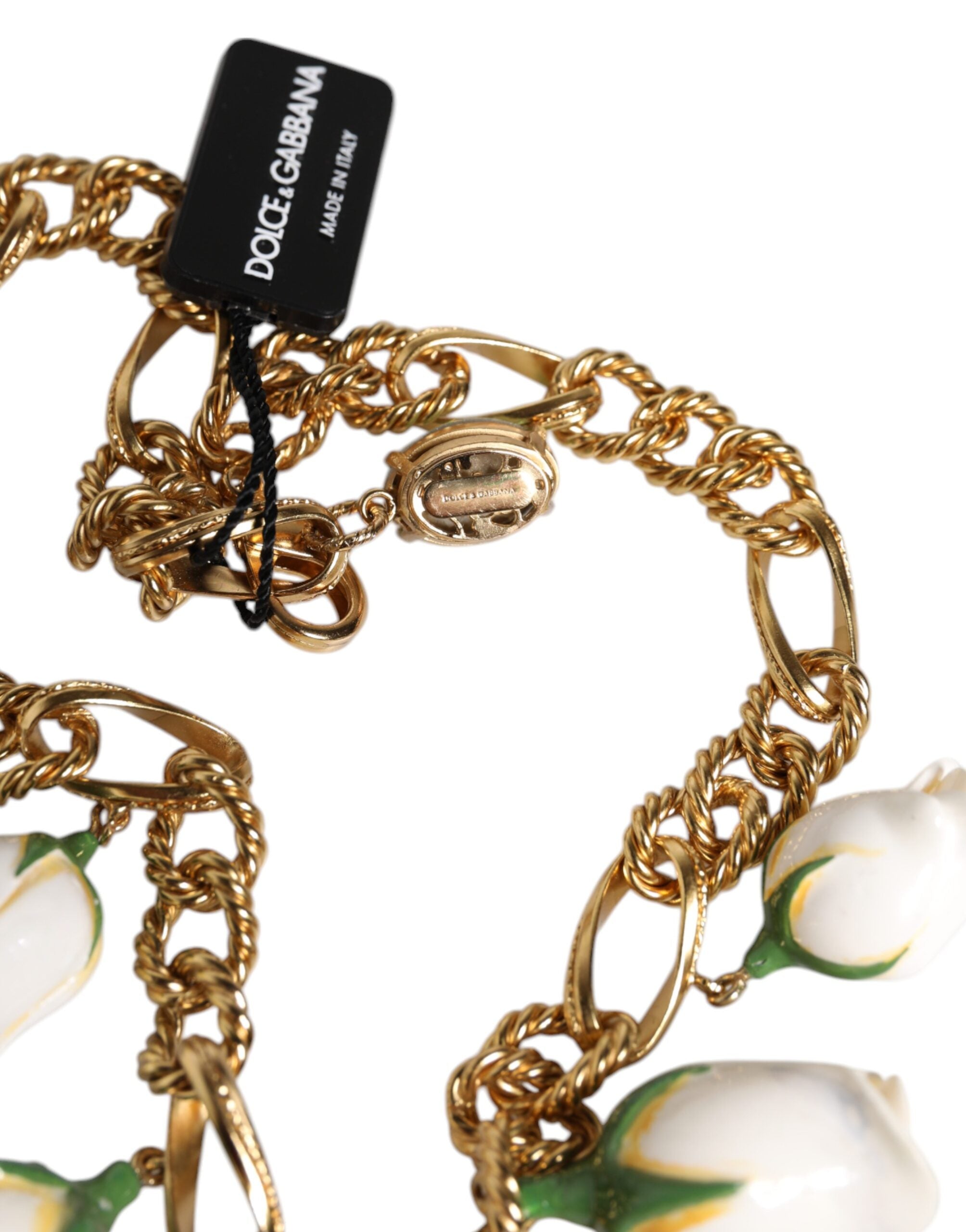 Dolce & Gabbana Brass Shorts Chain Flower Crystal Pendant Gold Necklace Glam Steals