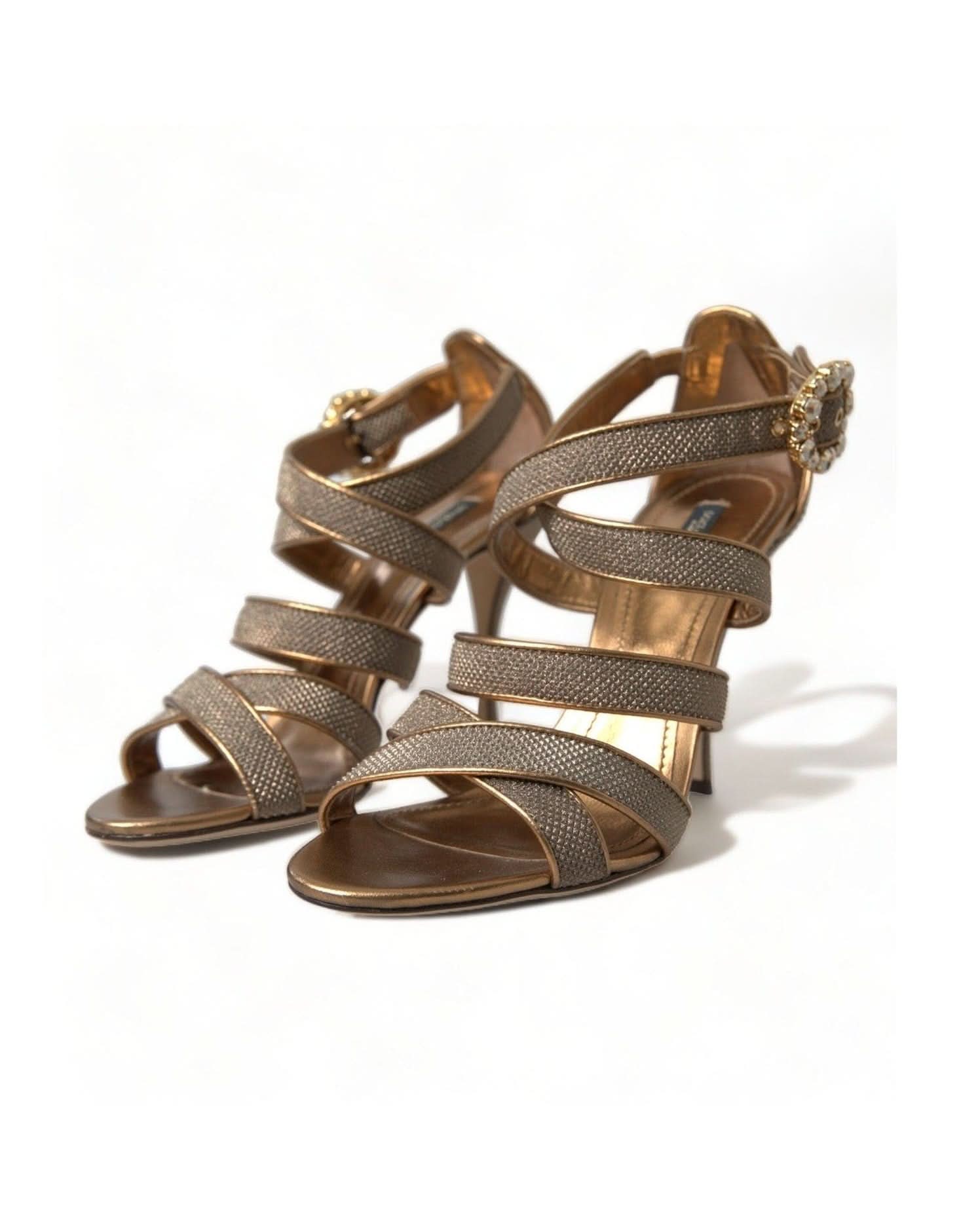 Dolce & Gabbana Bronze Crystal Stiletto Heels Sandals Heels