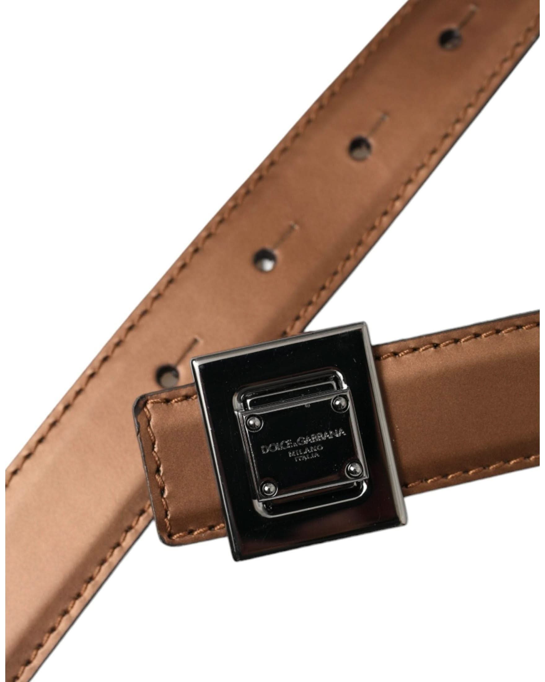 Dolce & Gabbana Bronze Leather Square Metal Buckle Belt Belts
