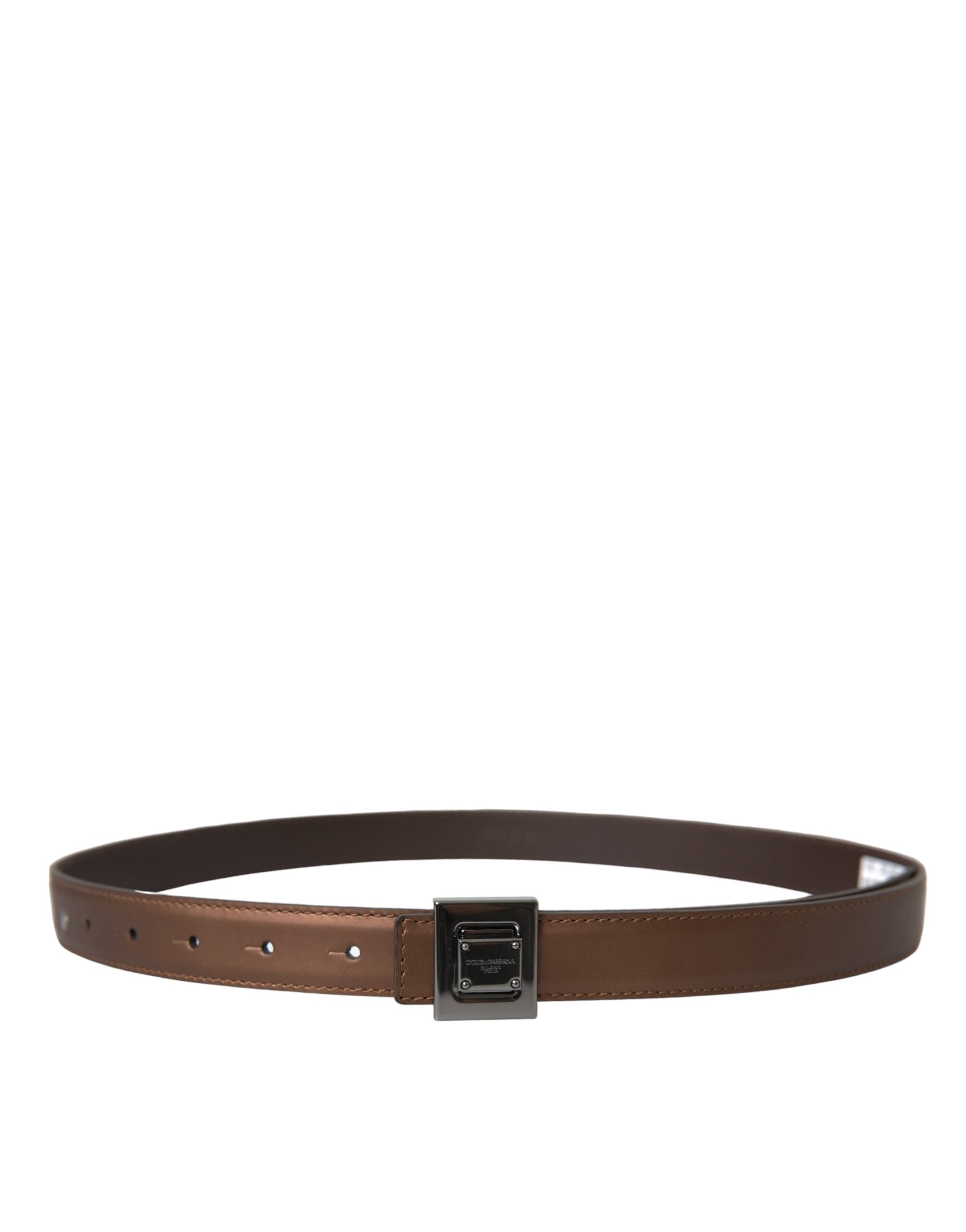 Dolce & Gabbana Bronze Leather Square Metal Buckle Belt Glam Steals