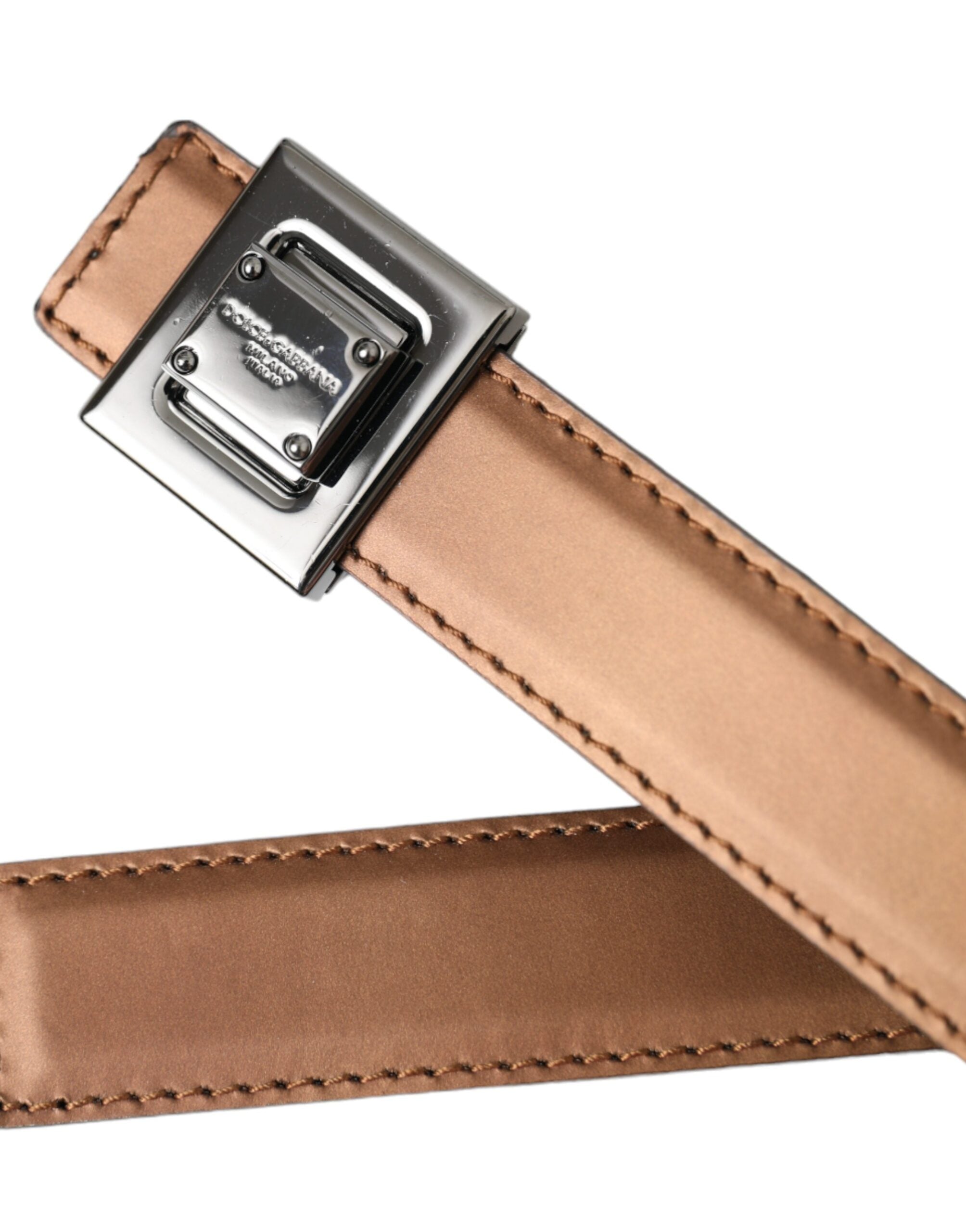 Dolce & Gabbana Bronze Leather Square Metal Buckle Belt Glam Steals