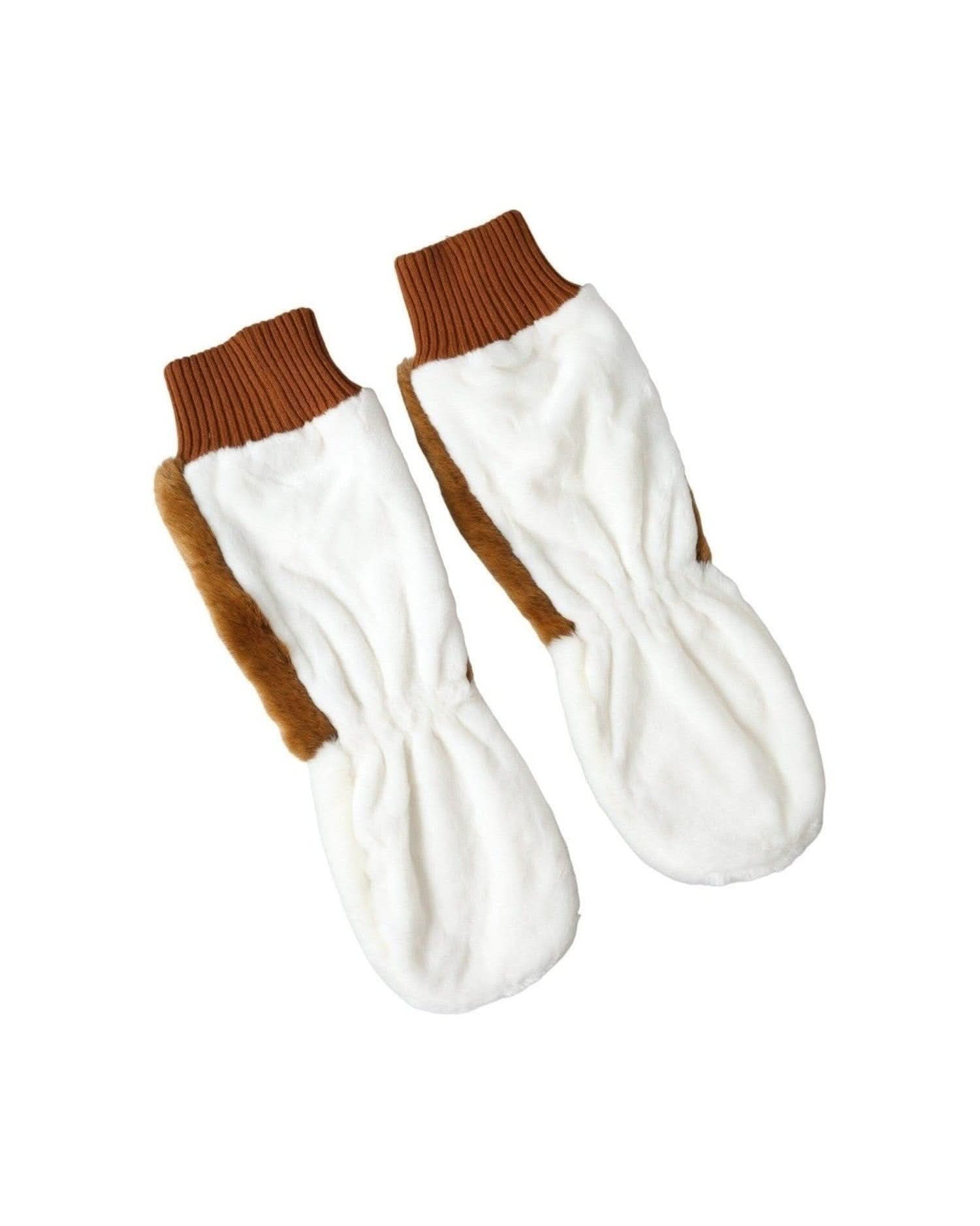 Dolce & Gabbana Brown Acrylic Knitted Fur Mitten Gloves Gloves & Mittens