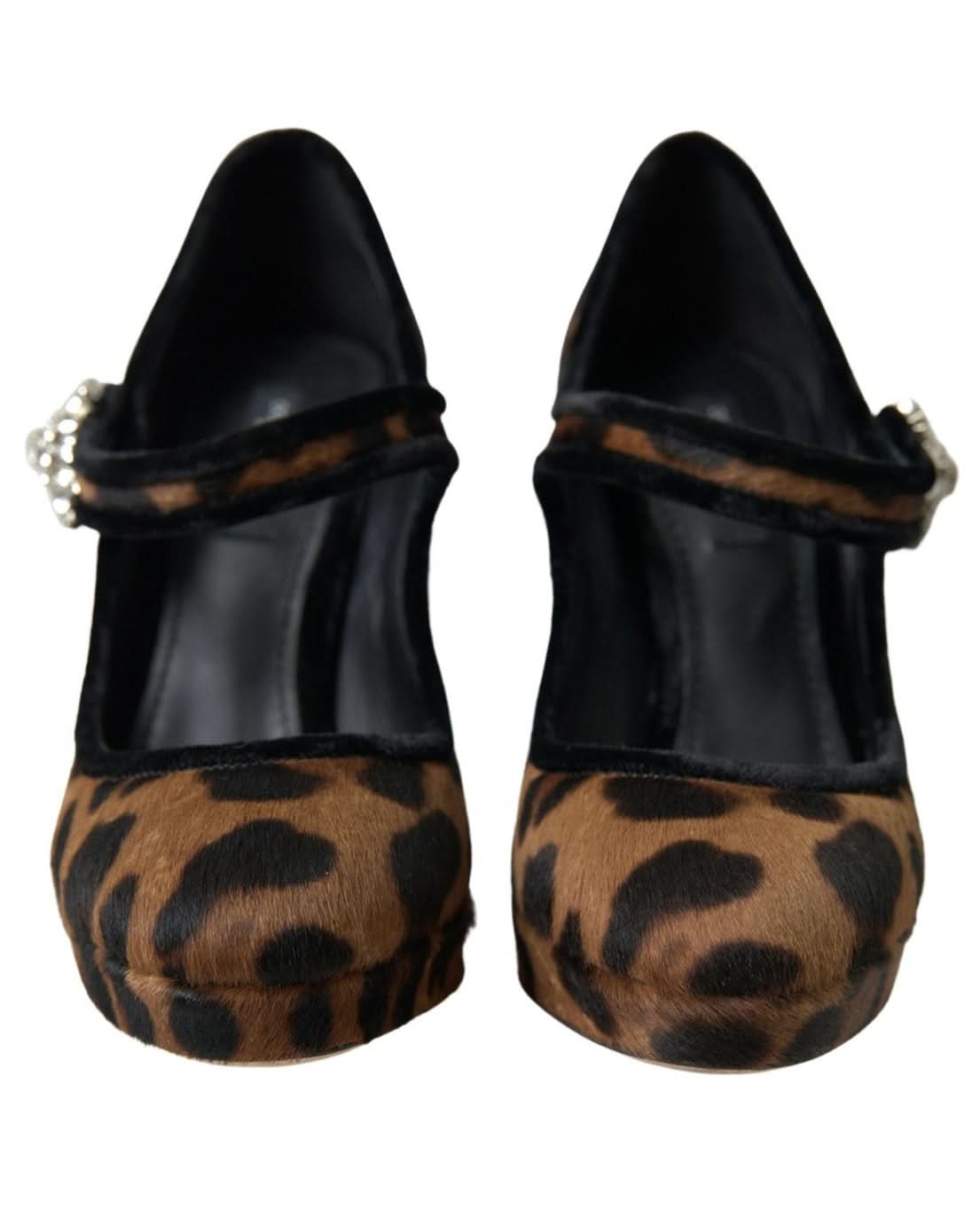Dolce & Gabbana Brown Calf Leopard Heel Mary Jane Pump Shoes Heels