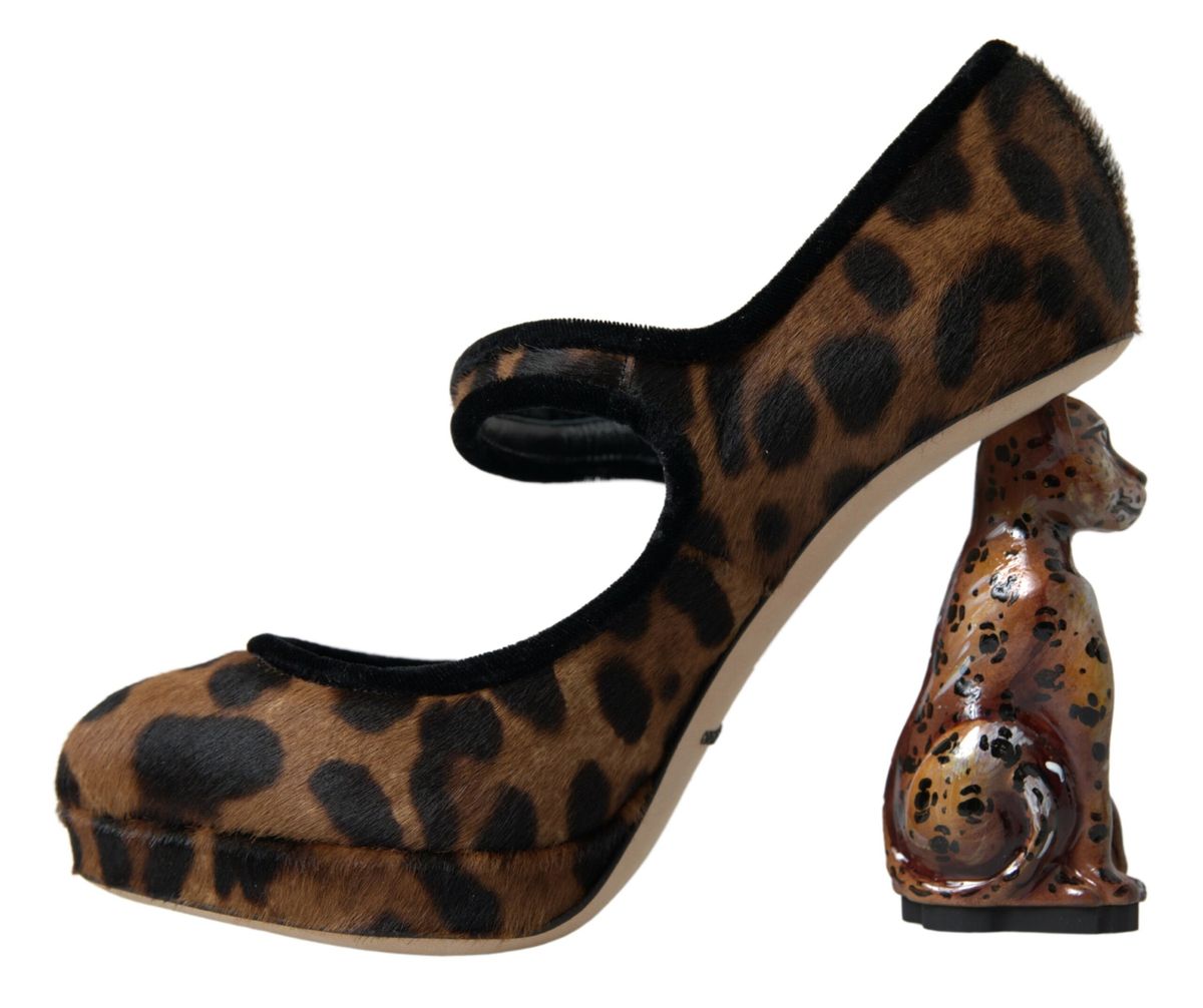 Dolce & Gabbana Brown Calf Leopard Heel Mary Jane Pump Shoes Glam Steals