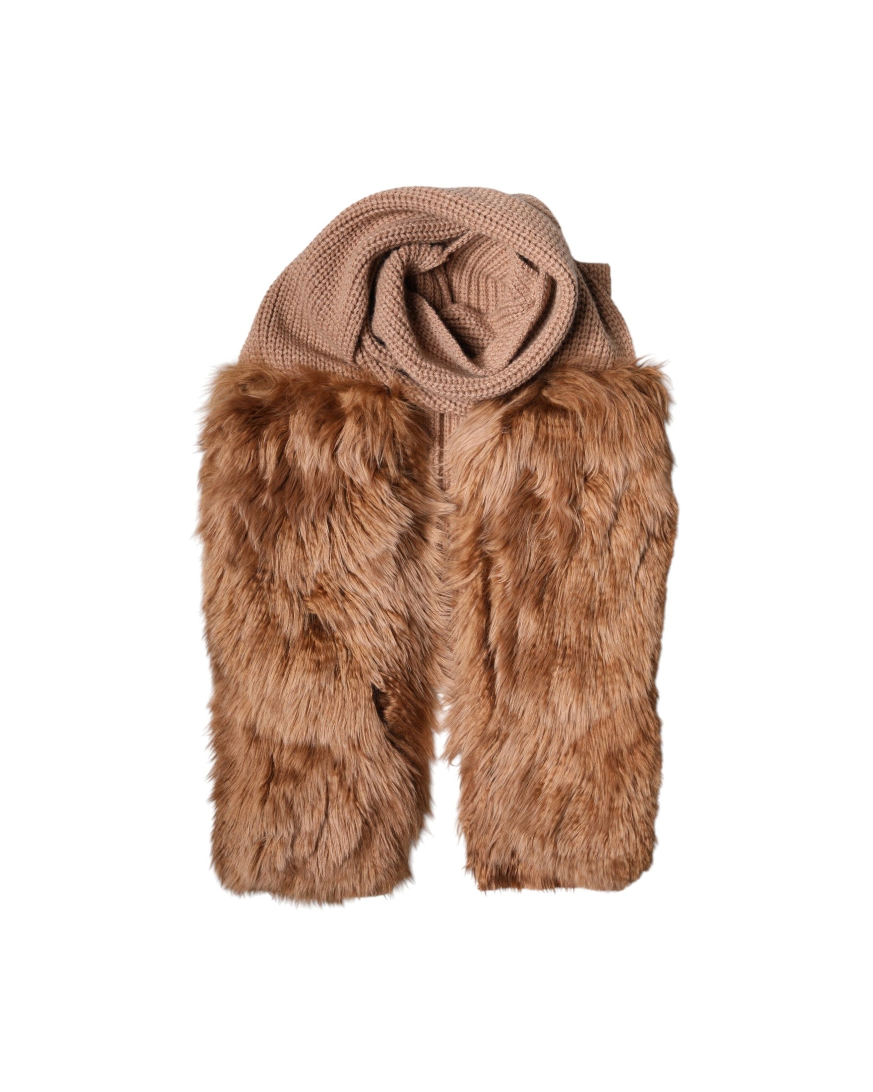 Dolce & Gabbana Brown Cashmere Knitted Fur Shawl Scarf Glam Steals