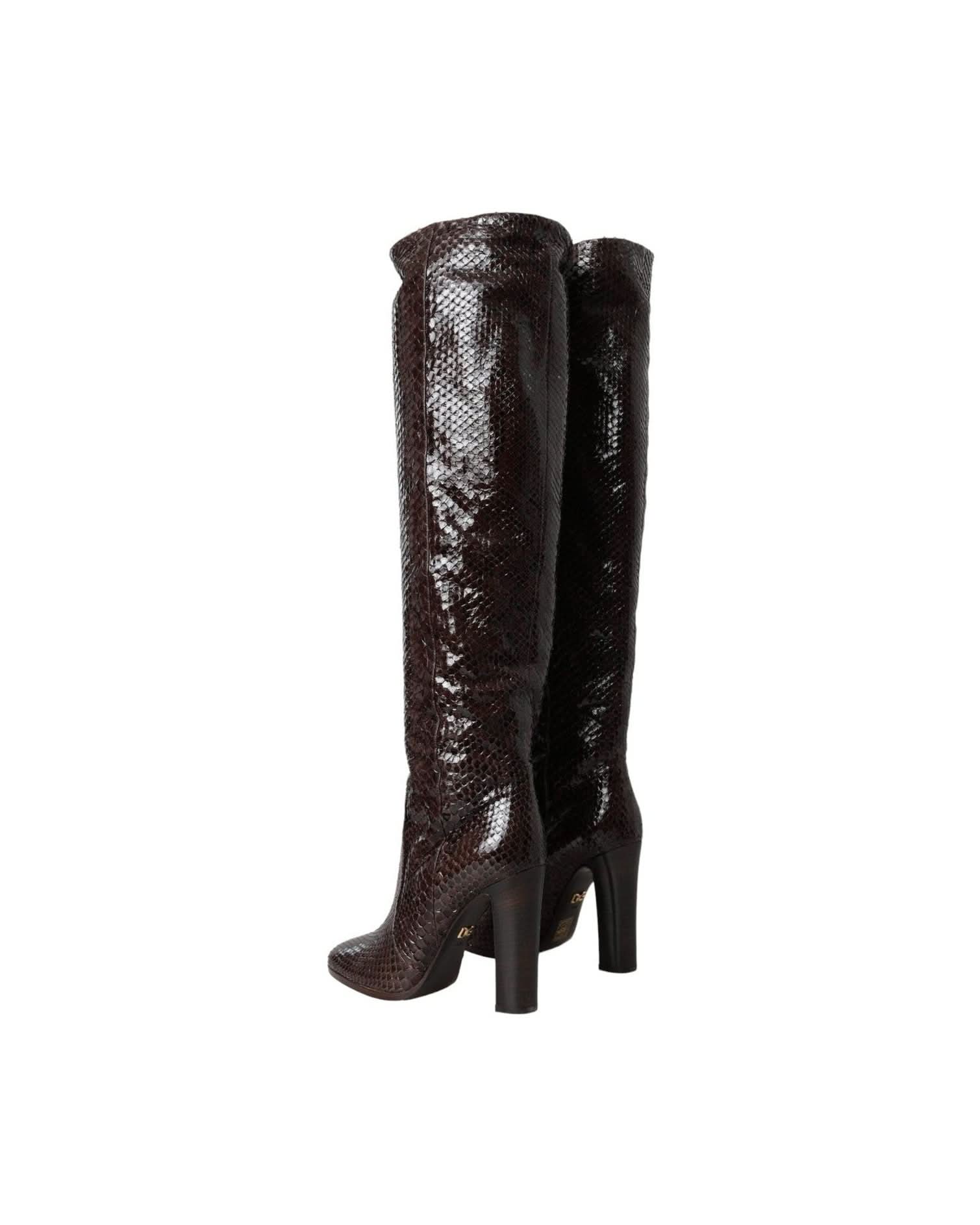 Dolce & Gabbana Brown Exotic Leather Heels High Boots Shoes Boots