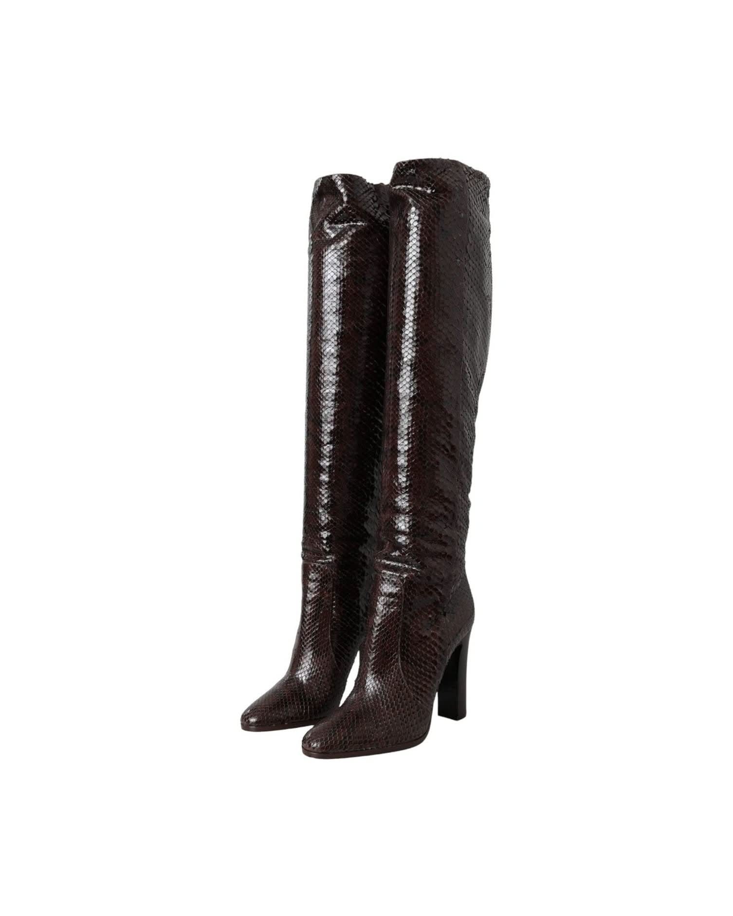 Dolce & Gabbana Brown Exotic Leather Heels High Boots Shoes Boots