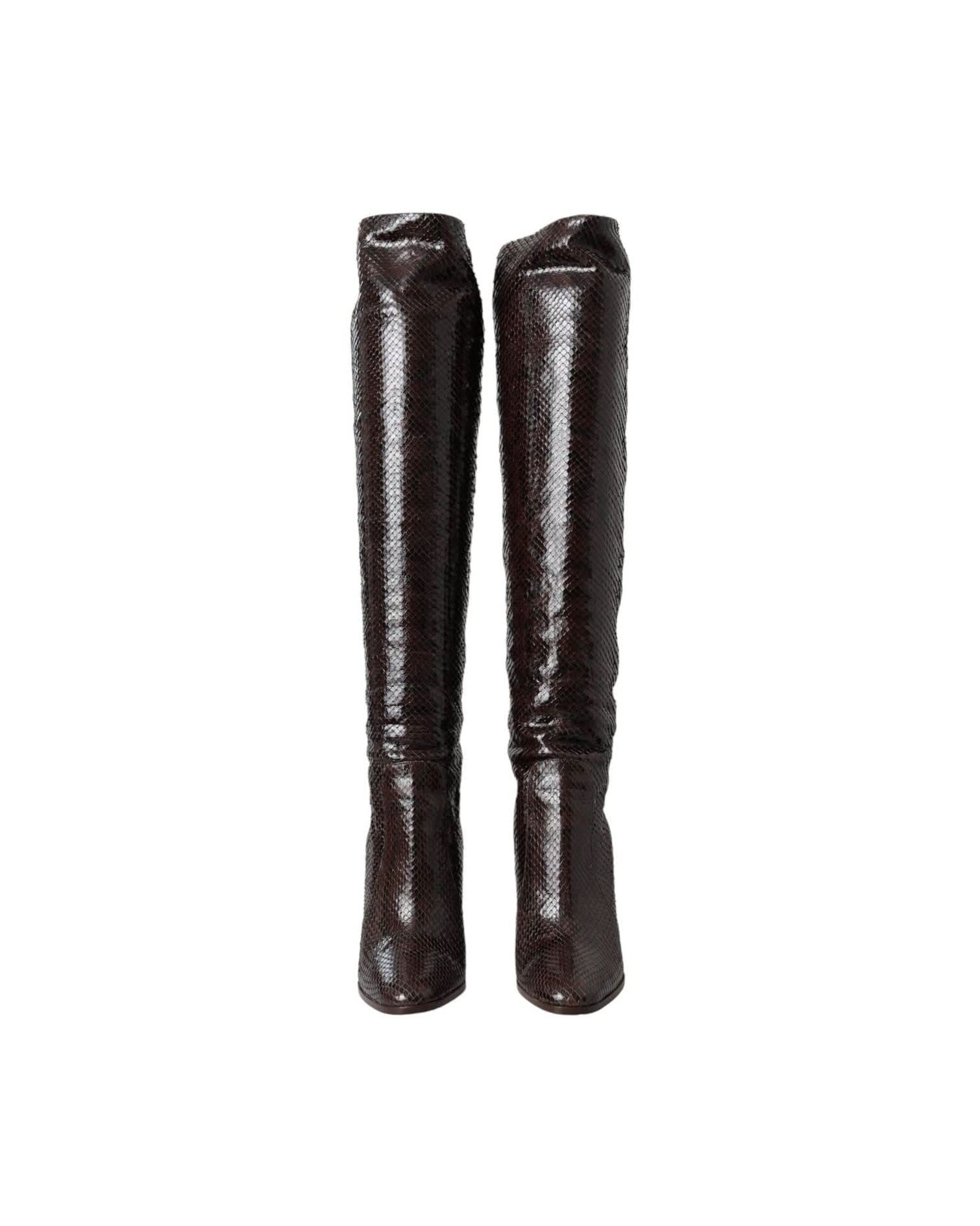 Dolce & Gabbana Brown Exotic Leather Heels High Boots Shoes Boots