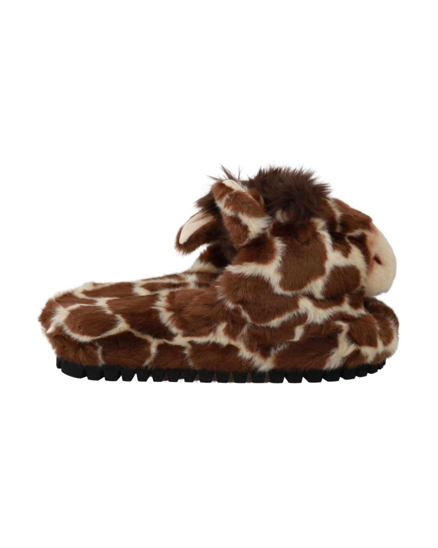 Dolce & Gabbana Brown Giraffe Slippers Flats Sandals Shoes Flats