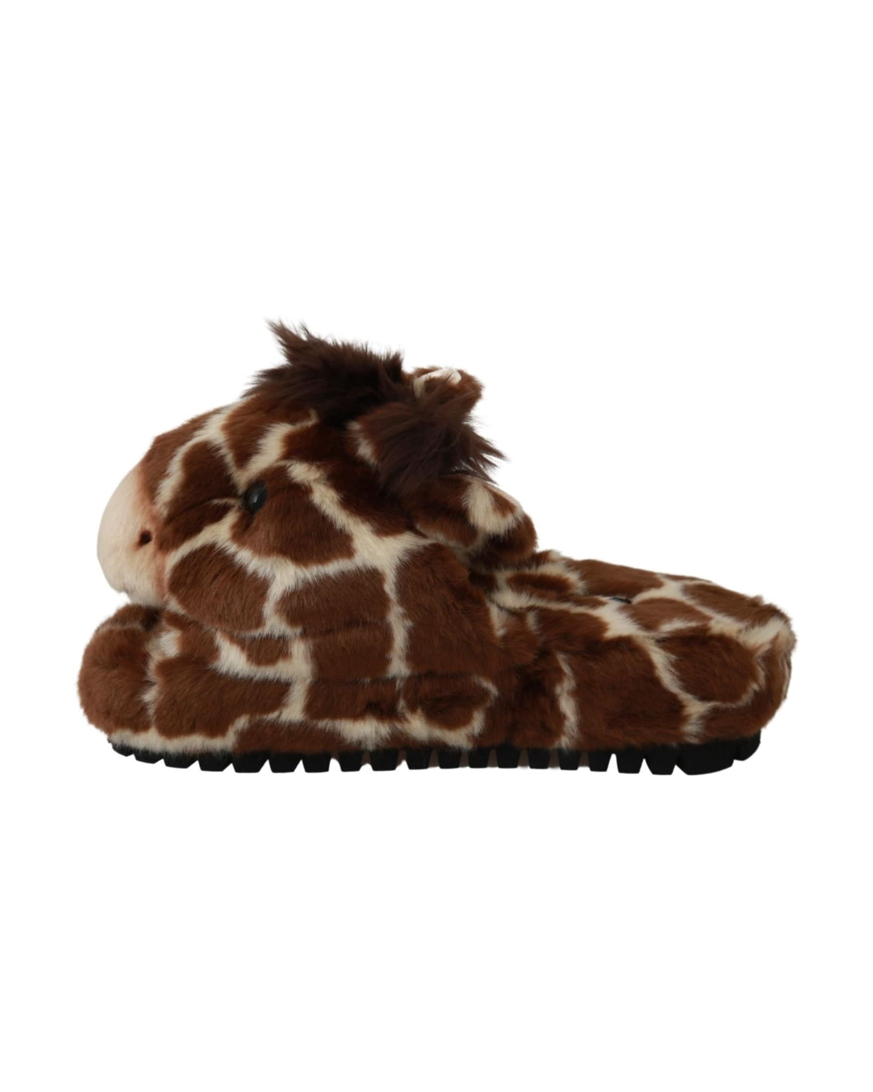 Dolce & Gabbana Brown Giraffe Slippers Flats Sandals Shoes Flats
