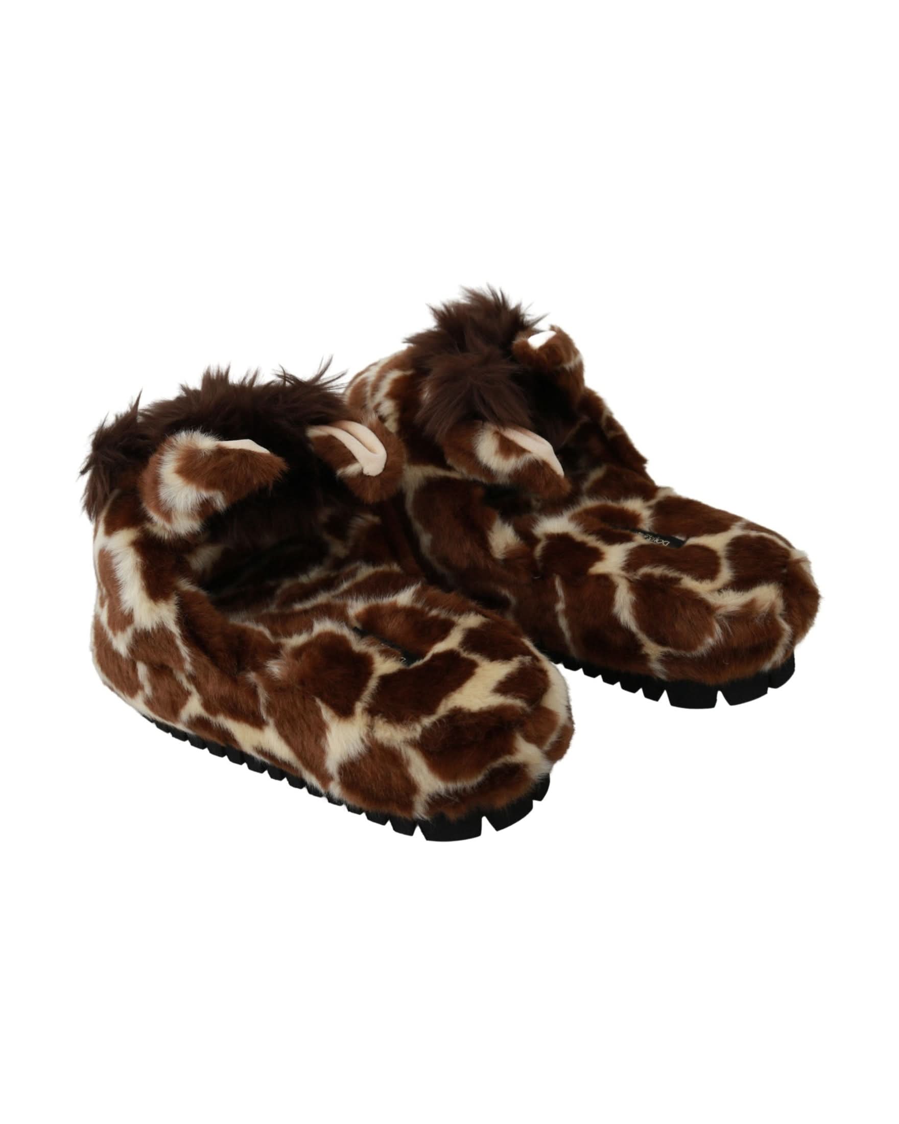 Dolce & Gabbana Brown Giraffe Slippers Flats Sandals Shoes Flats