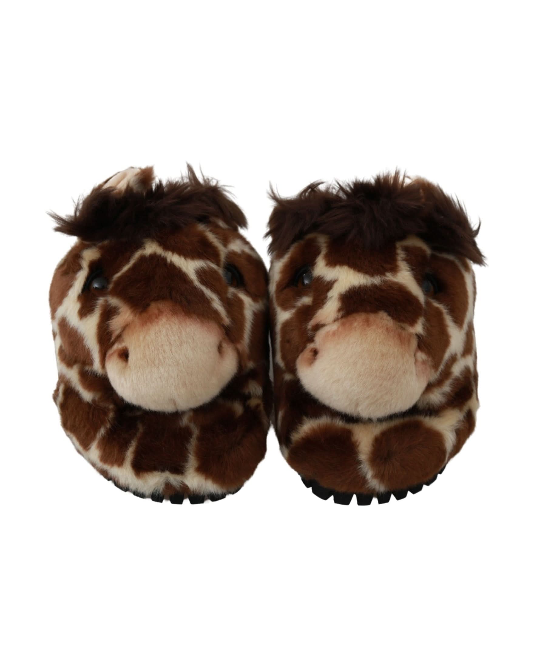 Dolce & Gabbana Brown Giraffe Slippers Flats Sandals Shoes Flats