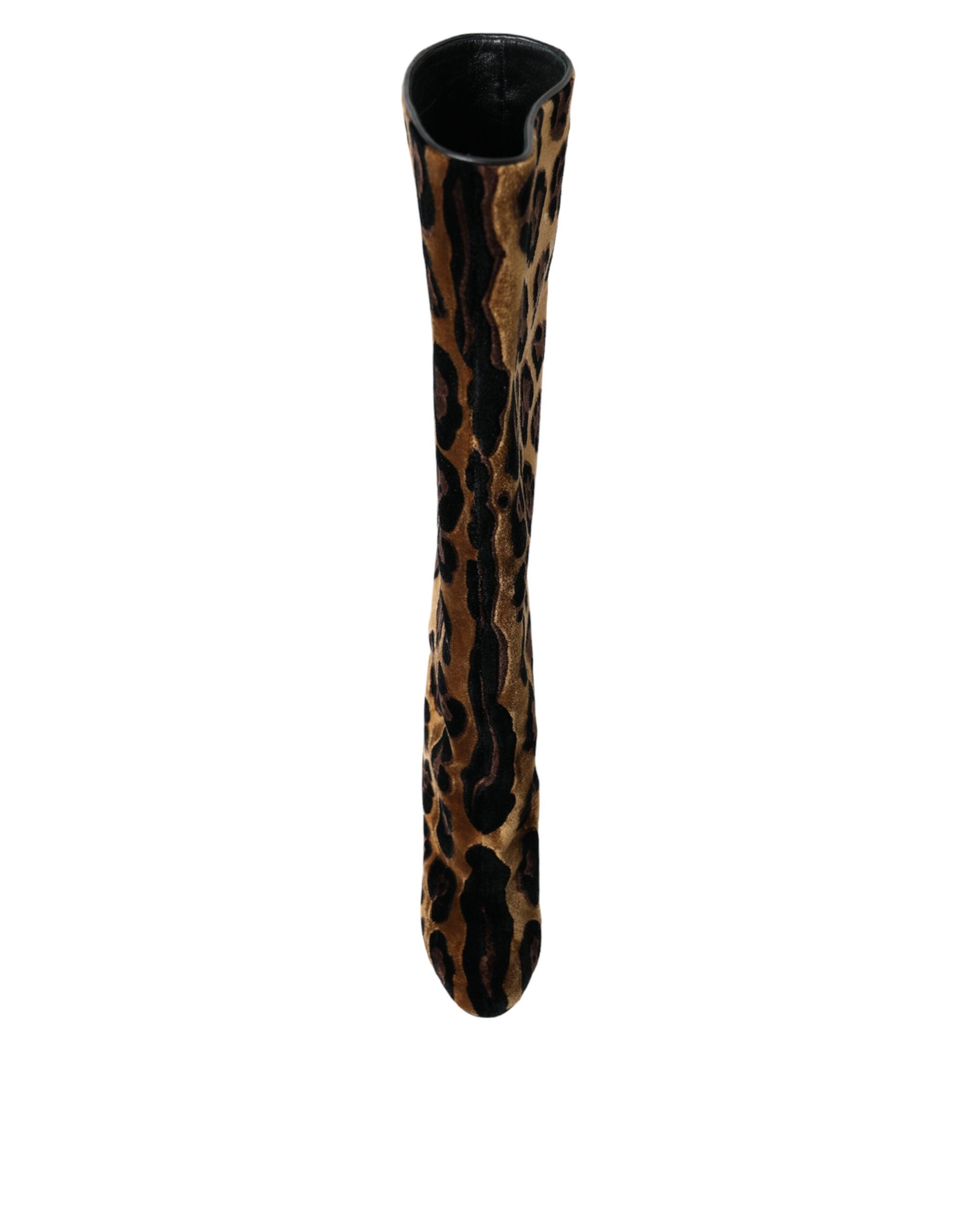 Dolce & Gabbana Brown Giraffe Velvet Leather Boots Shoes Glam Steals