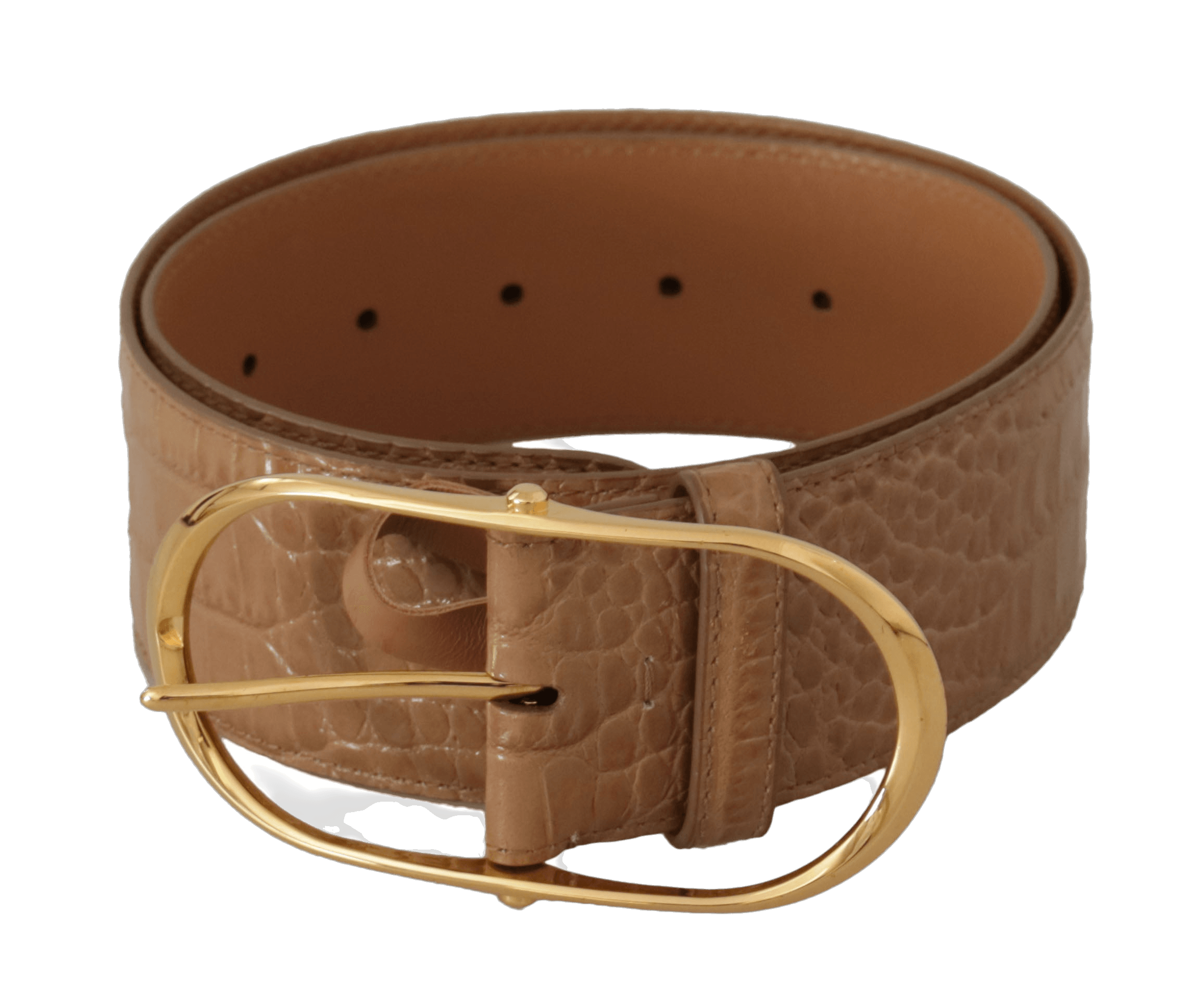 Dolce & Gabbana Brown Leather Beige Gold Metal Oval Buckle Belt Glam Steals