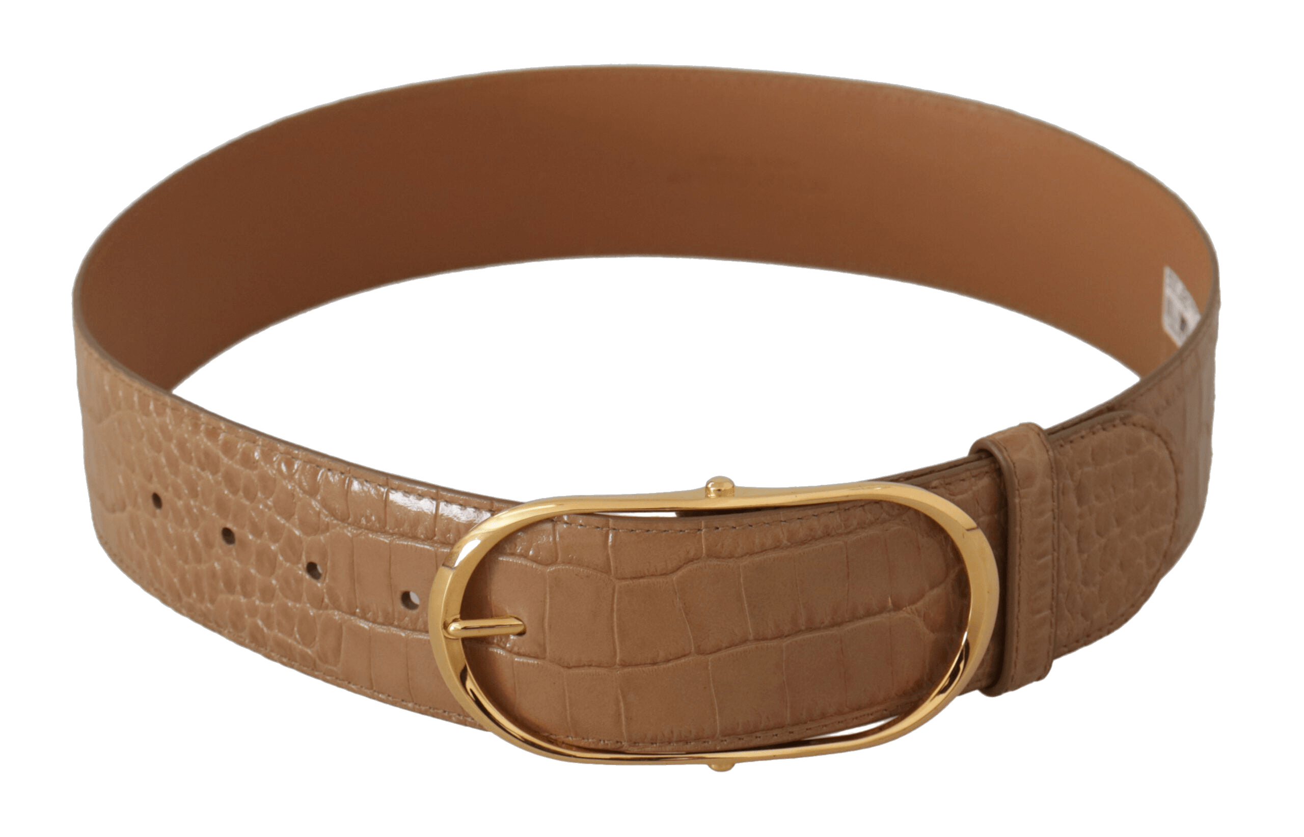Dolce & Gabbana Brown Leather Beige Gold Metal Oval Buckle Belt Glam Steals
