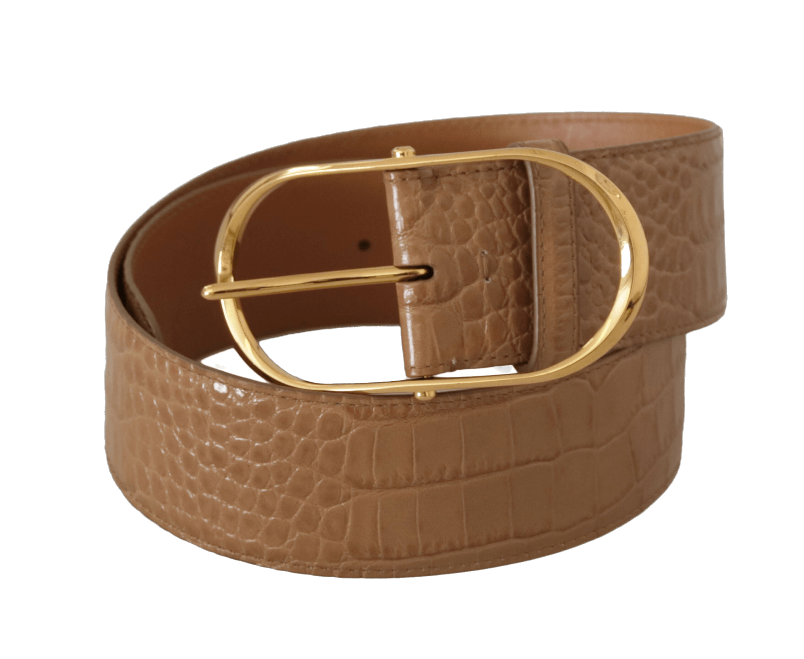 Dolce & Gabbana Brown Leather Beige Gold Metal Oval Buckle Belt Glam Steals