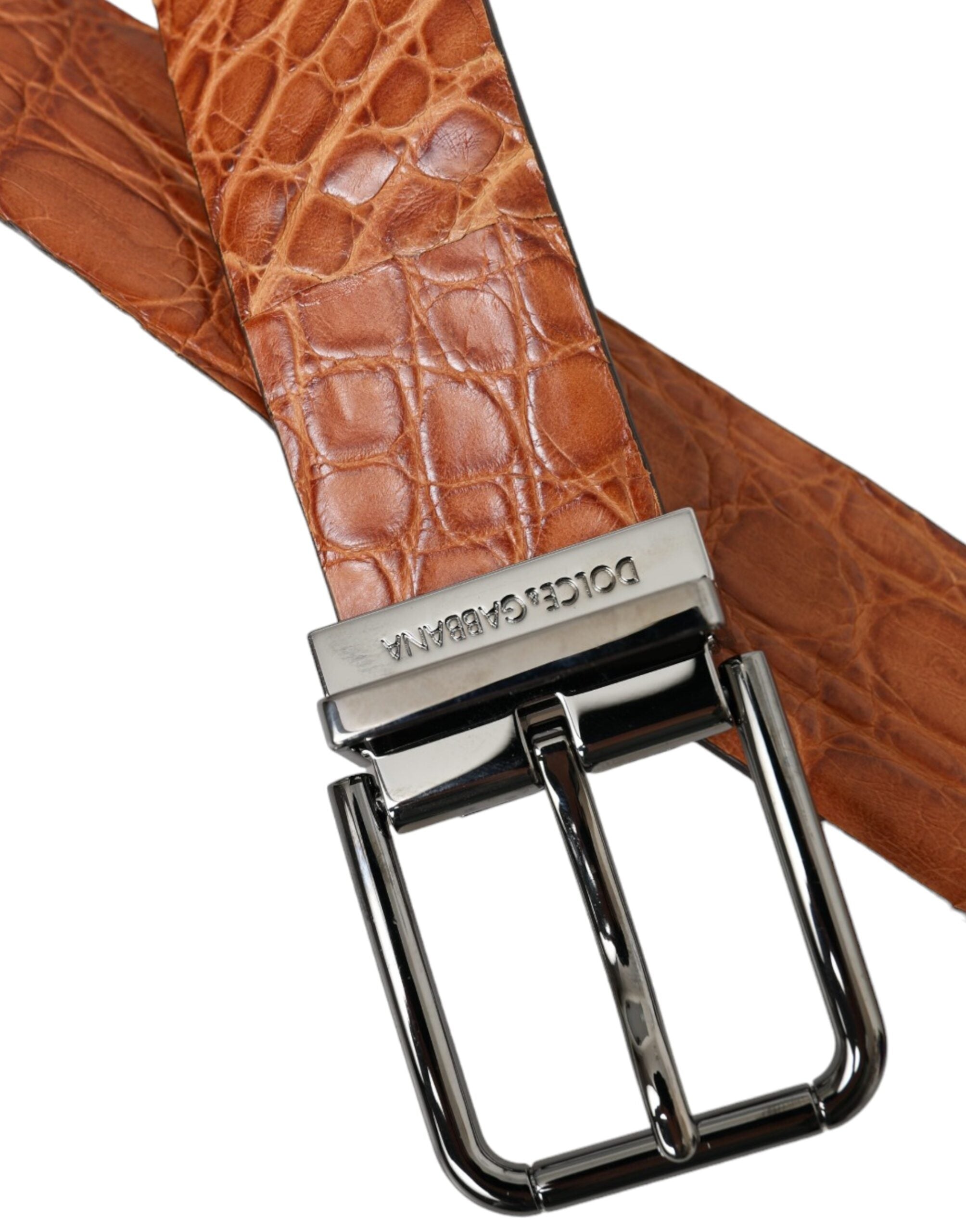 Dolce & Gabbana Brown Leather Exotic Silver Metal Buckle Belt Glam Steals