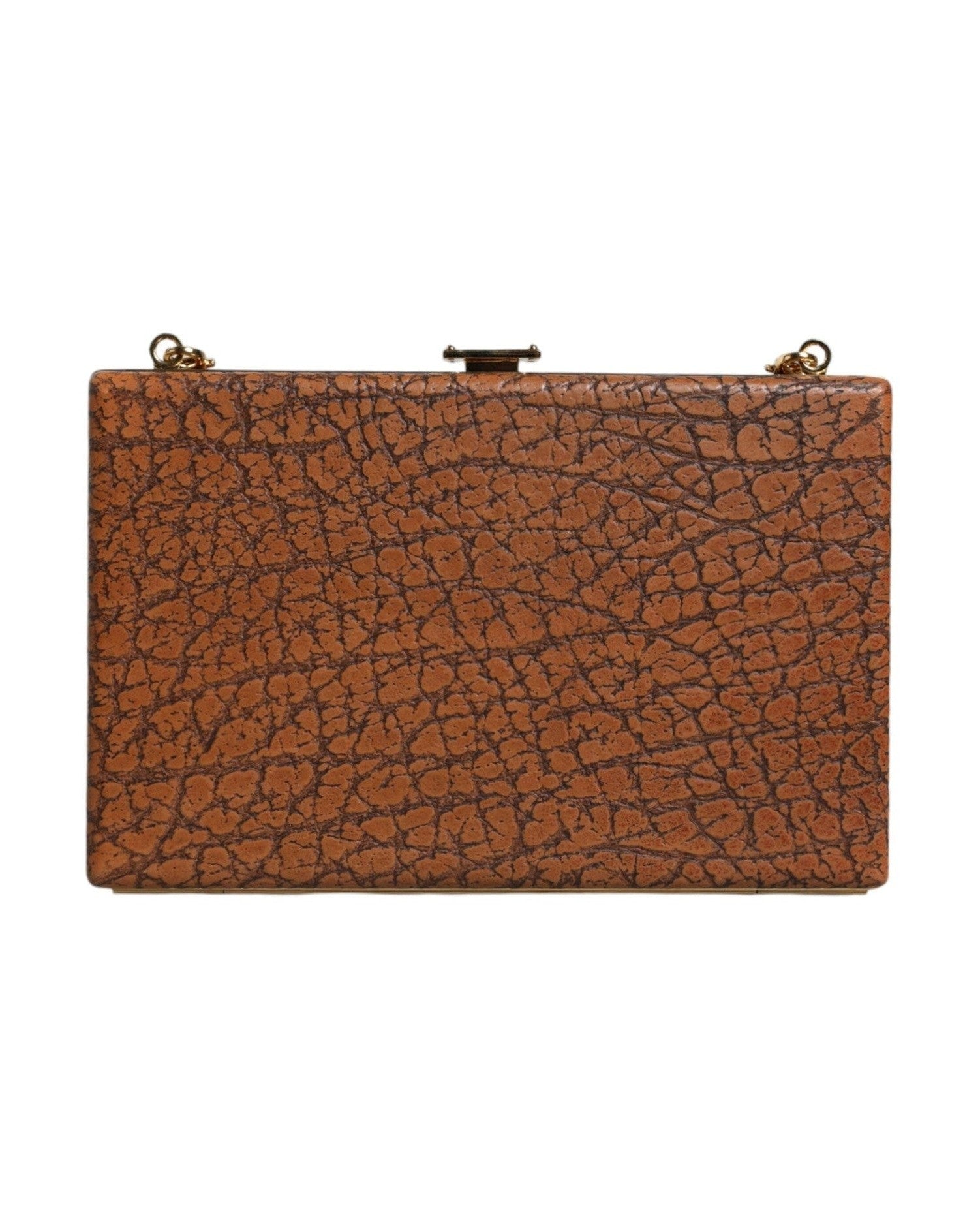 Dolce & Gabbana Leather Frame Clutch Mini Crossbody Brown Gold Bag Glam Steals