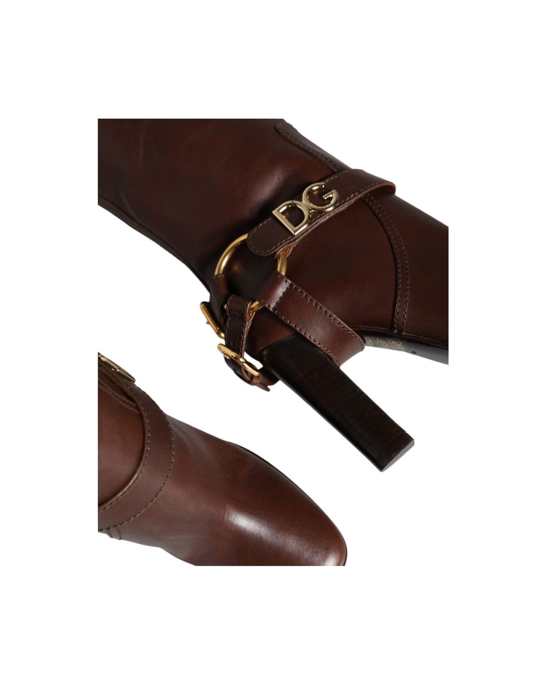 Dolce & Gabbana Brown Leather Gold Tone Logo High Boots Shoes Glam Steals
