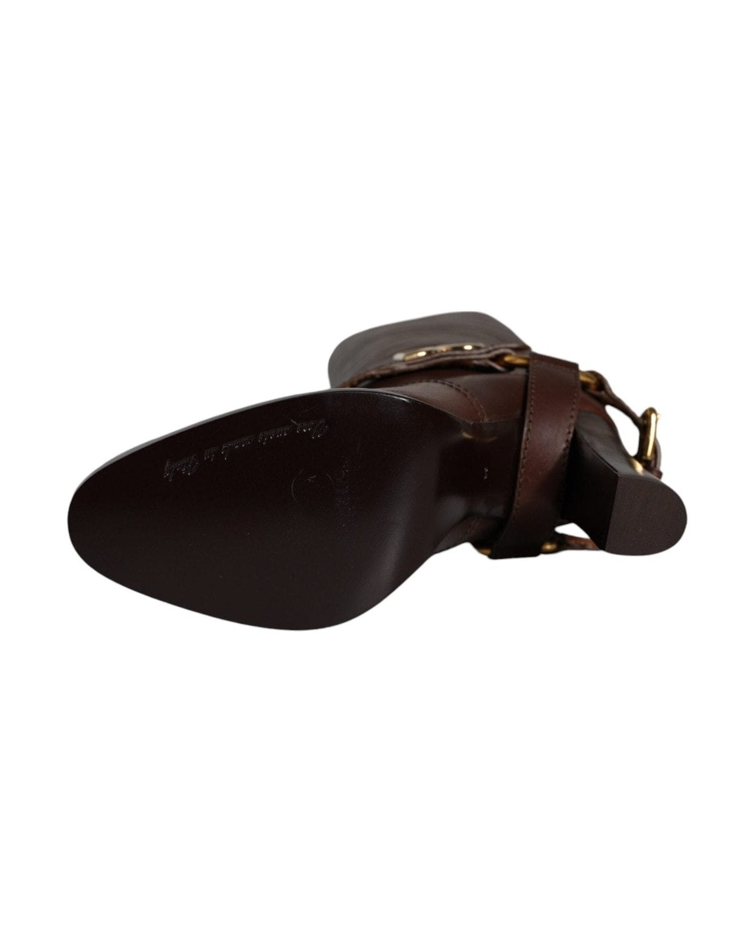 Dolce & Gabbana Brown Leather Gold Tone Logo High Boots Shoes Glam Steals