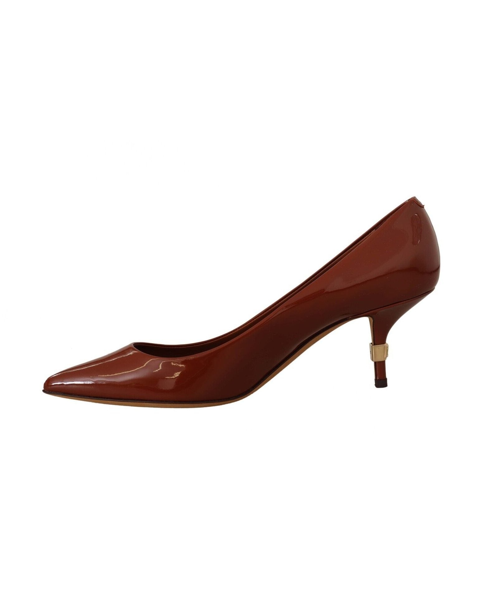 Dolce & Gabbana Brown Leather Kitten Heels Pumps Patent Shoes Glam Steals