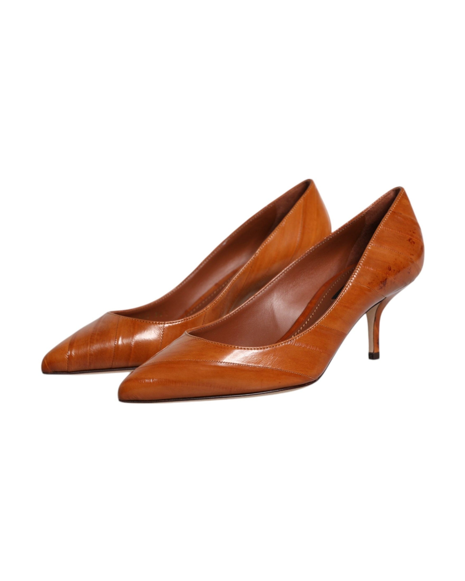 Dolce & Gabbana Brown Leather Kitten Heels Pumps Shoes Glam Steals