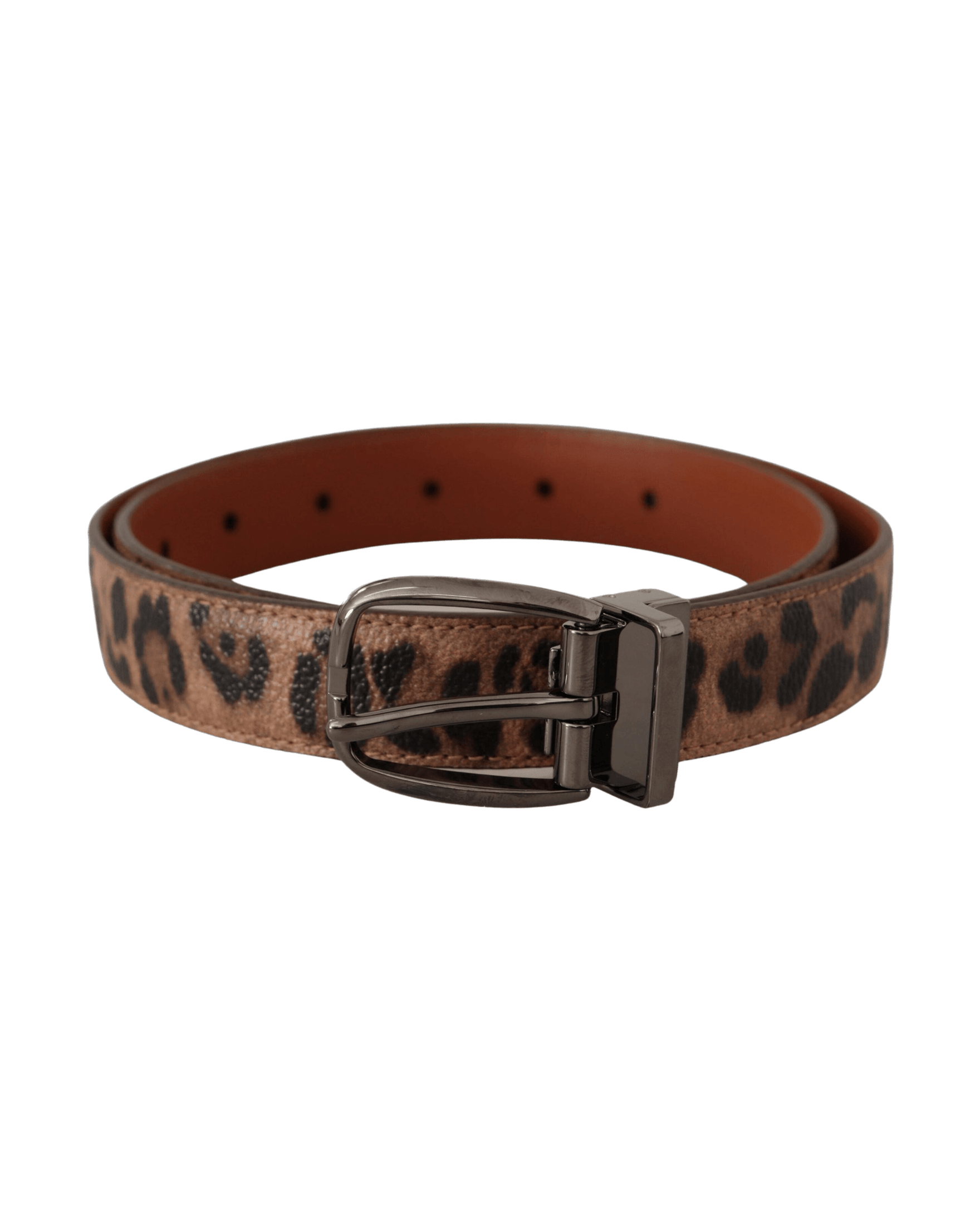 Dolce & Gabbana Brown Leather Leopard Embossed Buckle Belt Belts