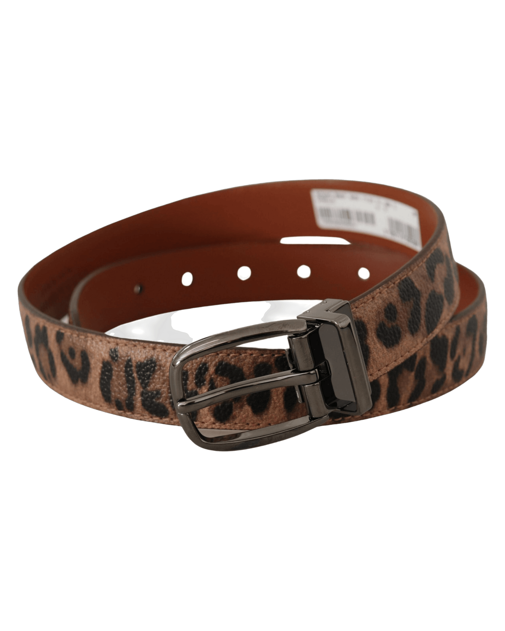 Dolce & Gabbana Brown Leather Leopard Embossed Buckle Belt Belts