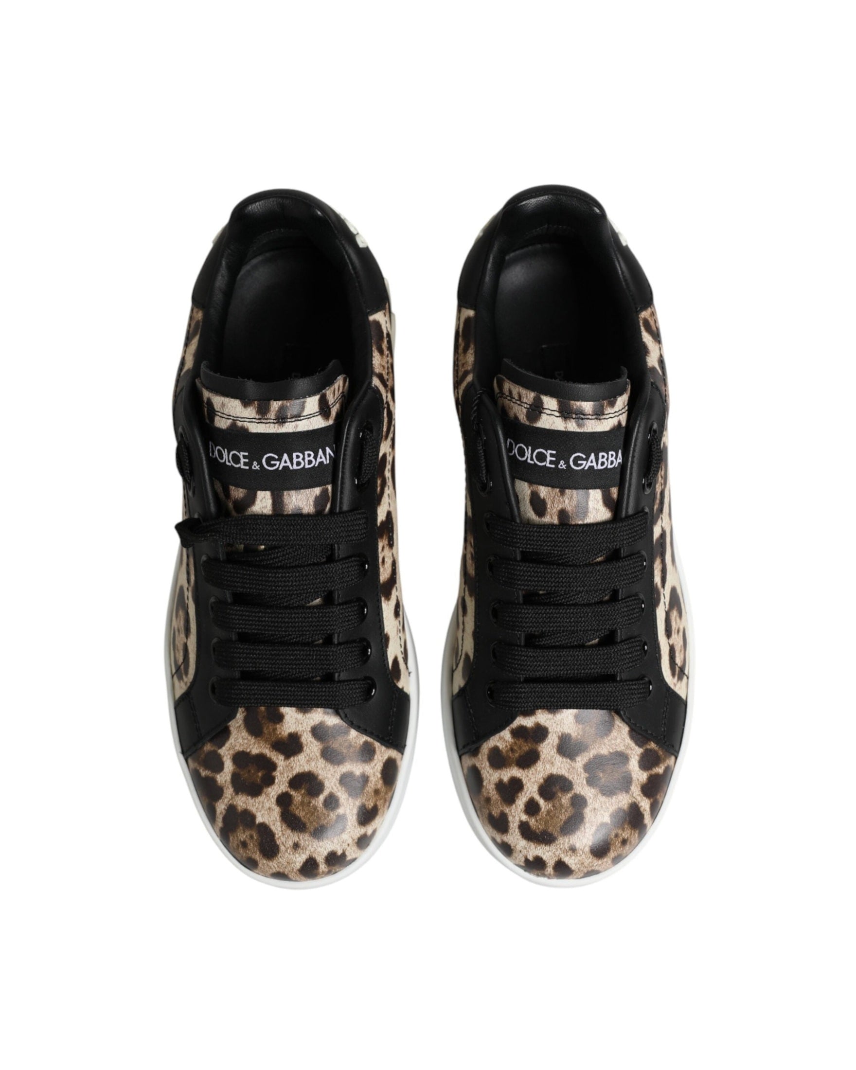 Dolce & Gabbana Brown Leather Leopard Low Top Sneakers Shoes Glam Steals