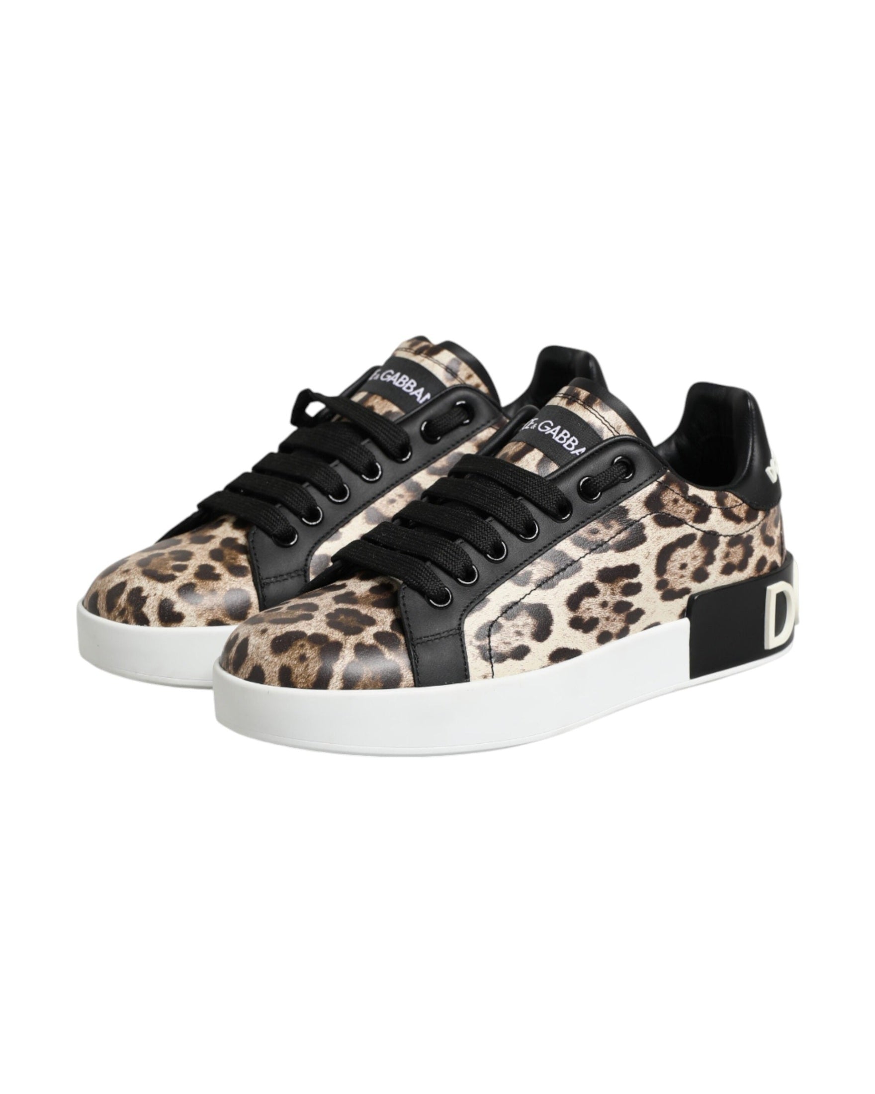 Dolce & Gabbana Brown Leather Leopard Low Top Sneakers Shoes Glam Steals