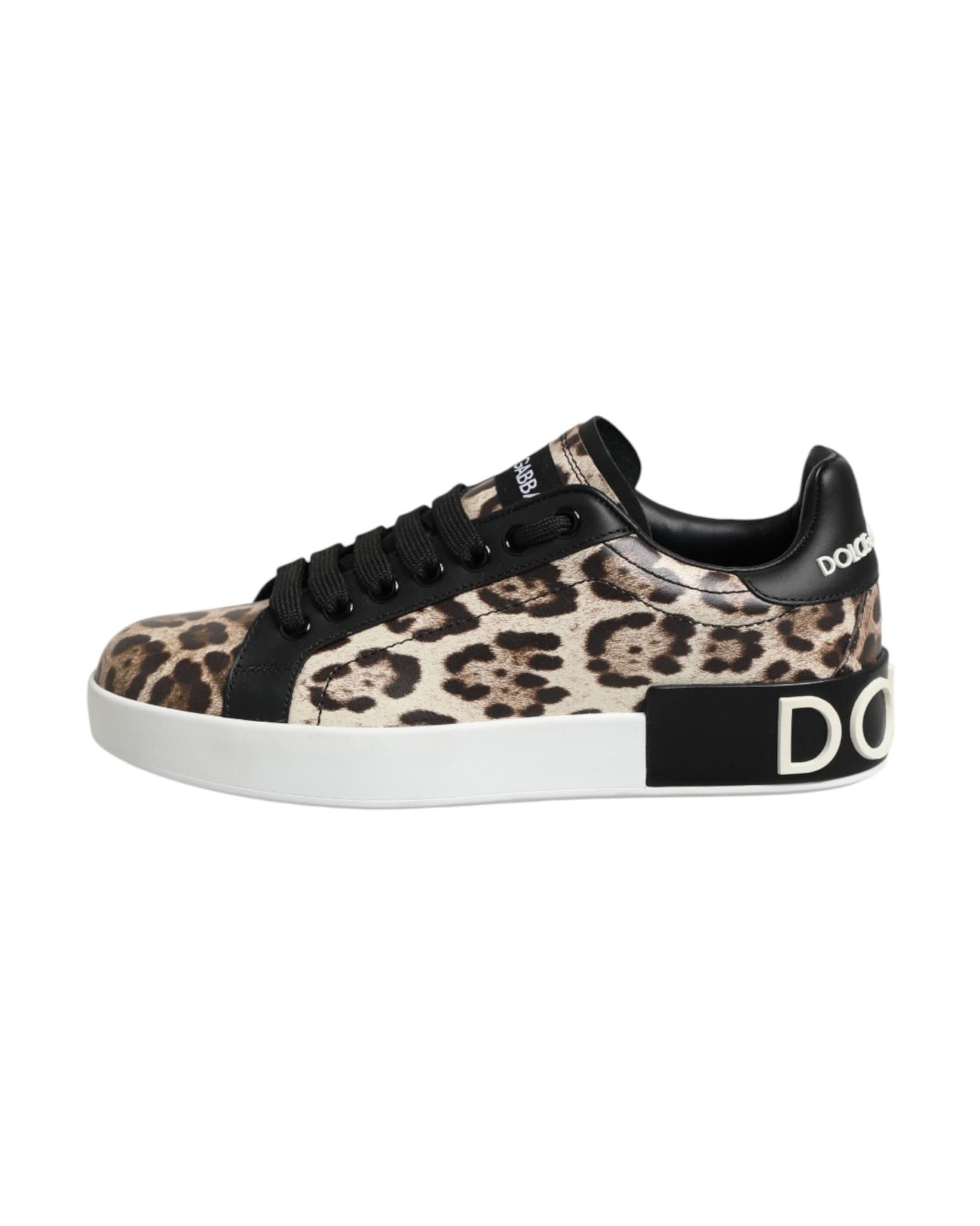Dolce & Gabbana Brown Leather Leopard Low Top Sneakers Shoes Sneakers