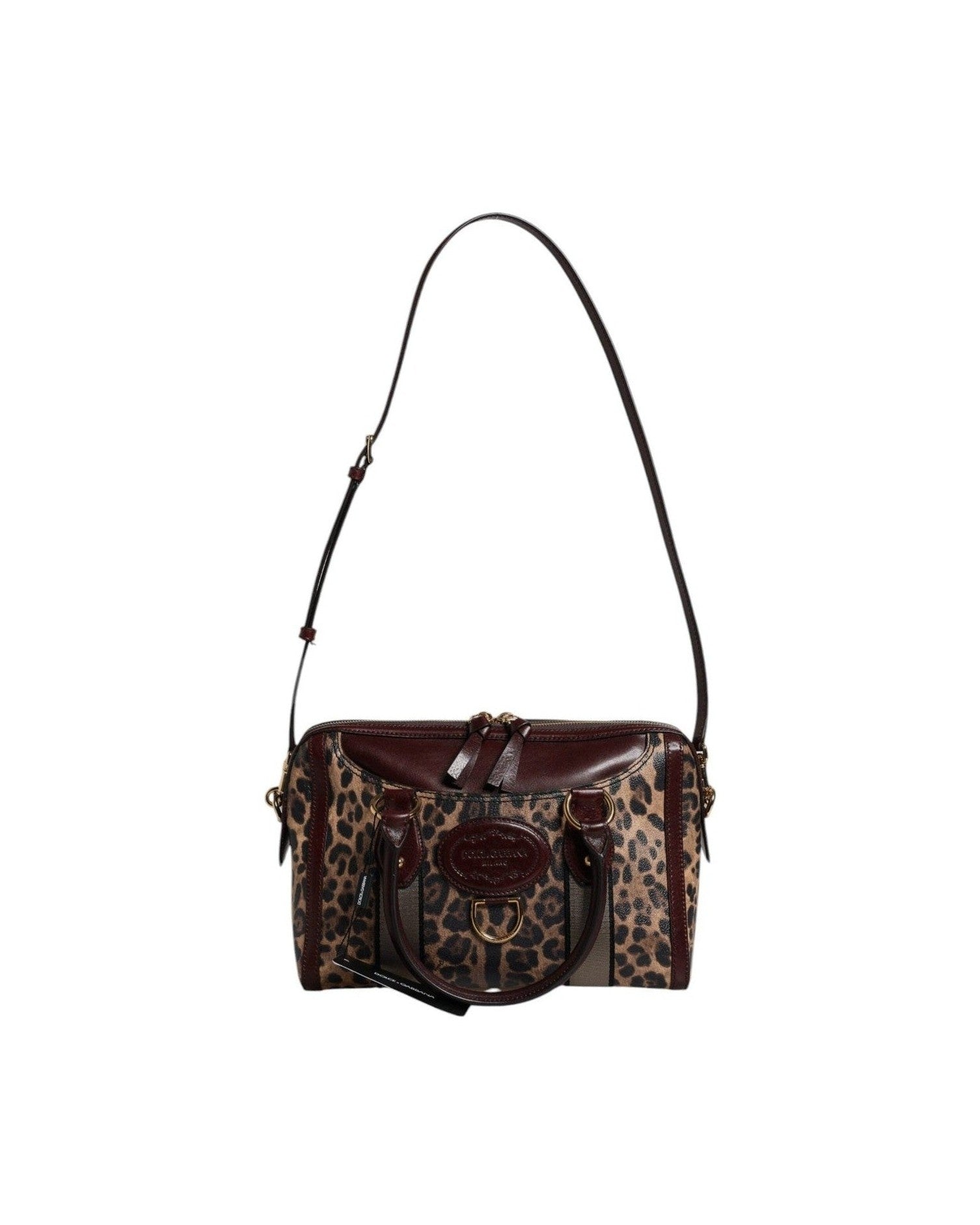 Dolce & Gabbana Brown Leather Leopard Shoulder Strap Duffle Bag Glam Steals