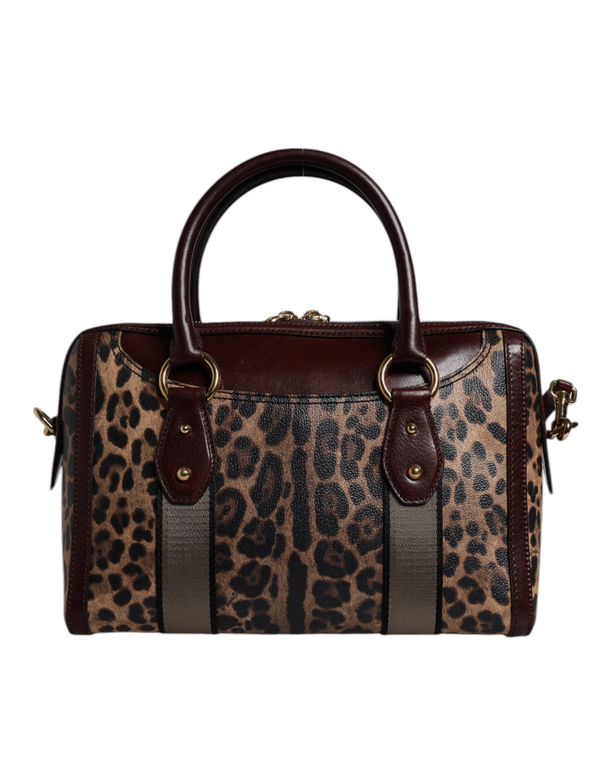 Dolce & Gabbana Brown Leather Leopard Shoulder Strap Duffle Bag Glam Steals