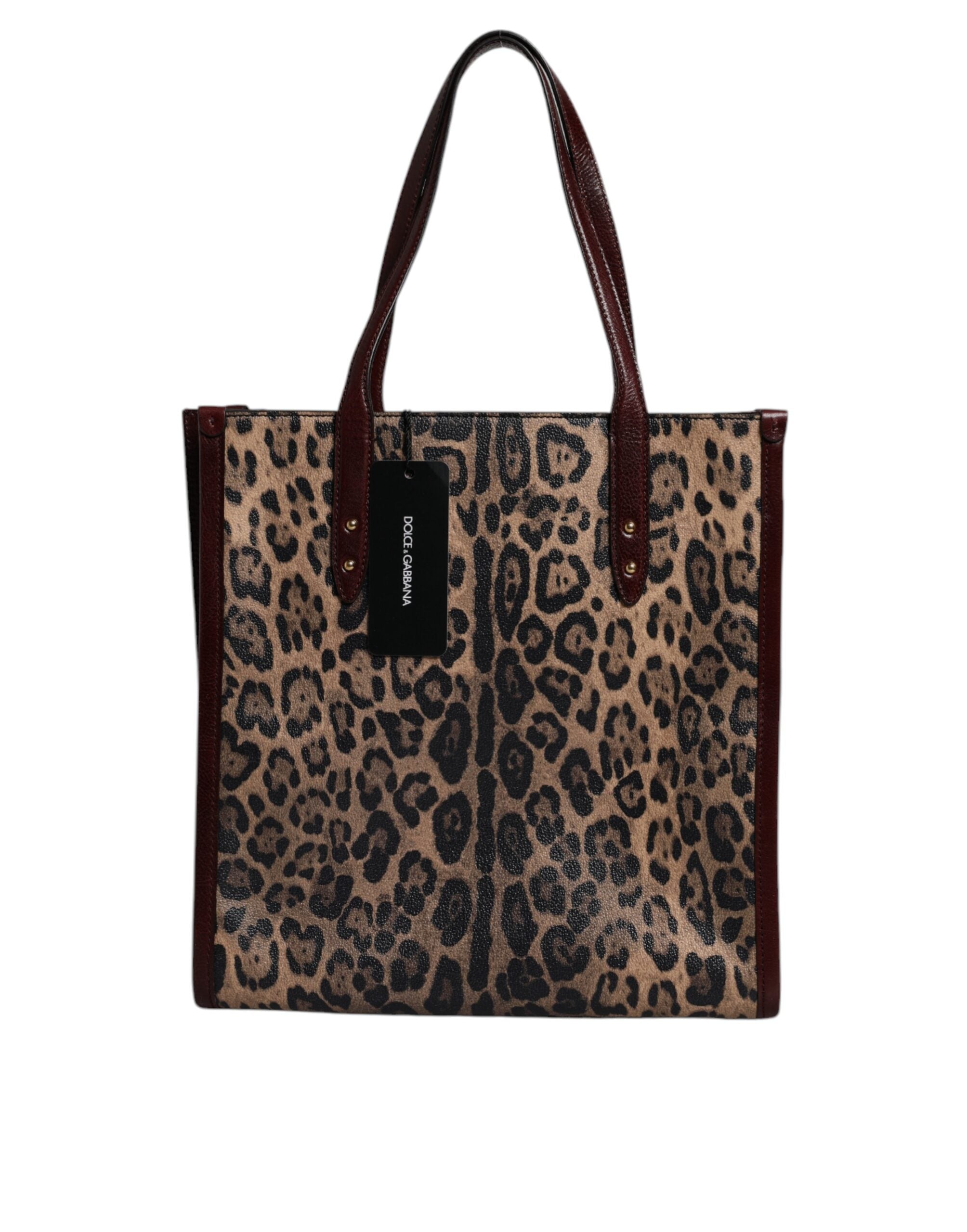 Dolce & Gabbana Brown Leather Leopard Shoulder Strap Tote Bag Glam Steals