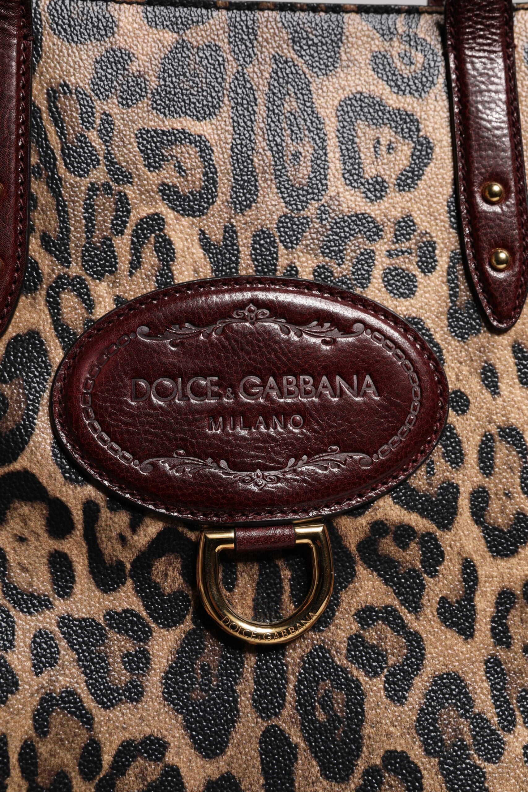 Dolce & Gabbana Brown Leather Leopard Shoulder Strap Tote Bag Glam Steals