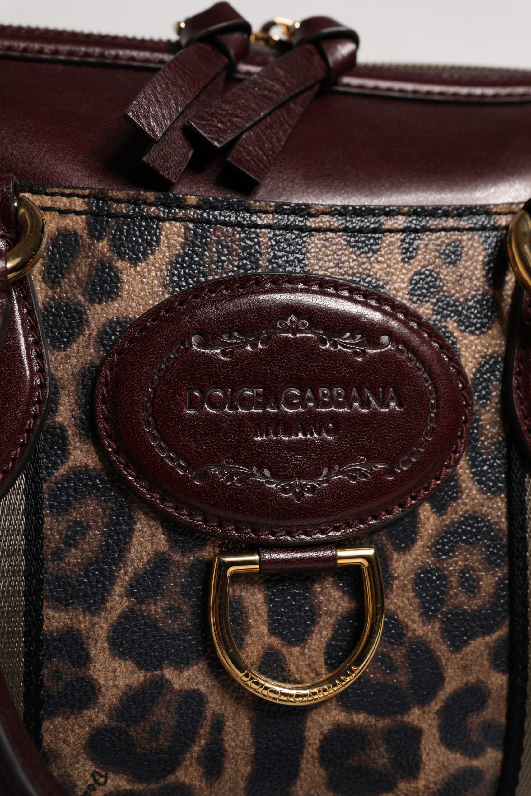 Dolce & Gabbana Brown Leather Leopard Shoulder Strap Duffle Bag Glam Steals