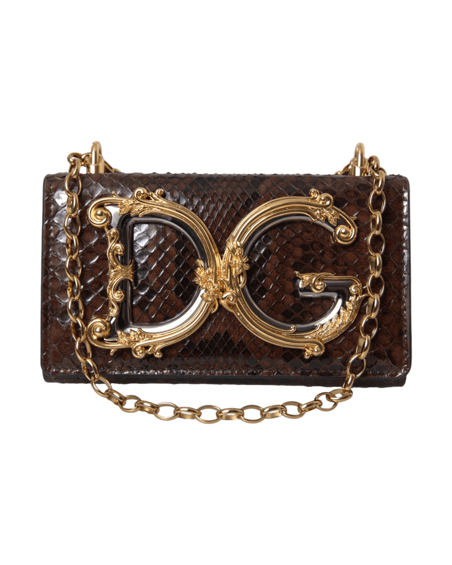 Dolce & Gabbana Brown Leather Python Crossbody Phone Bag Glam Steals