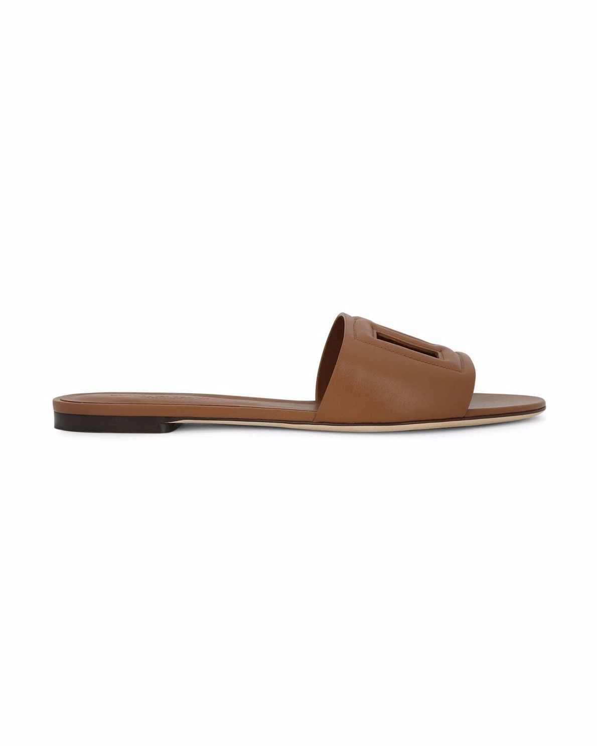 Dolce & Gabbana Brown Leather Sandals Flats