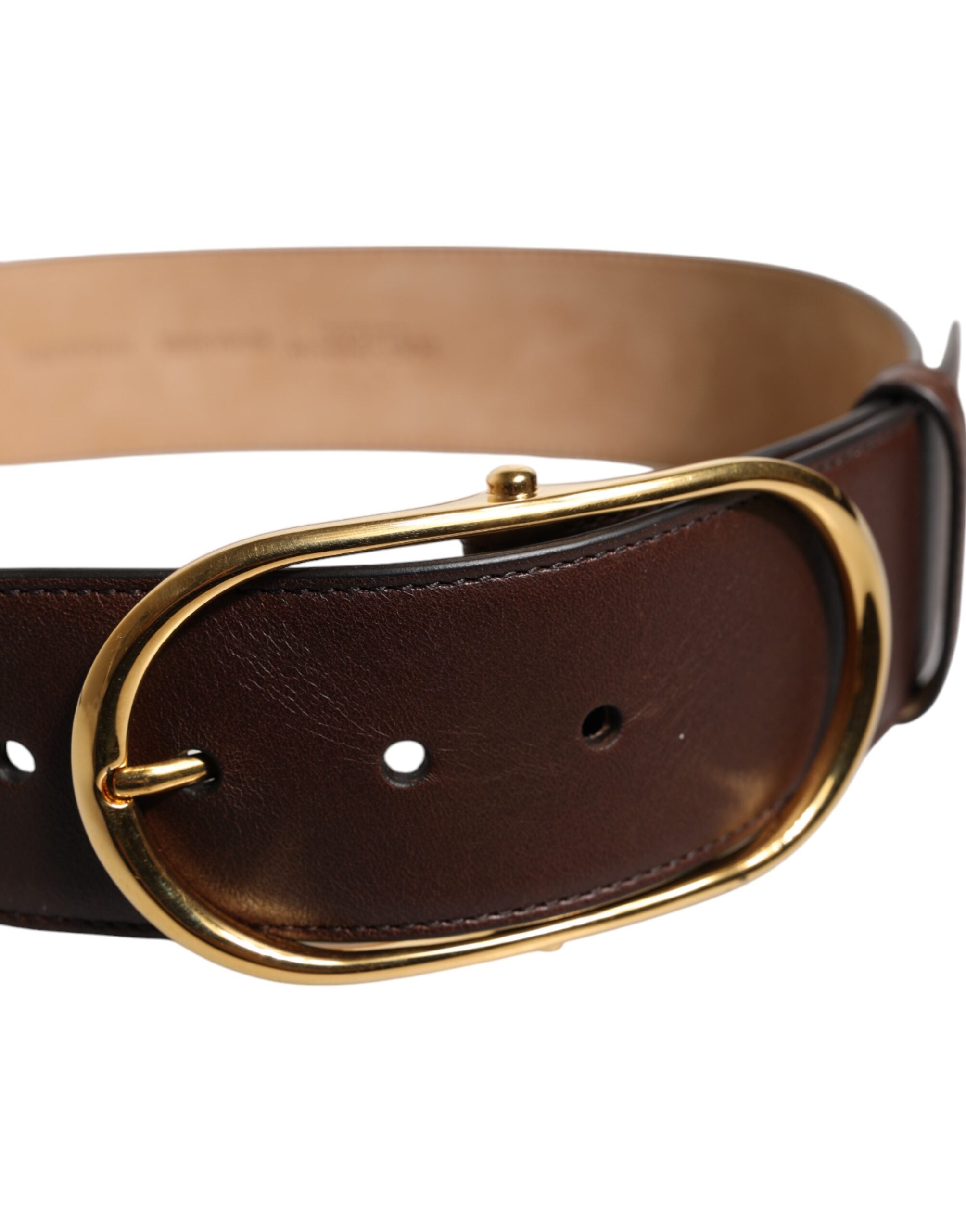 Dolce & Gabbana Brown Leather Waist Gold Metal Buckle Belt Glam Steals