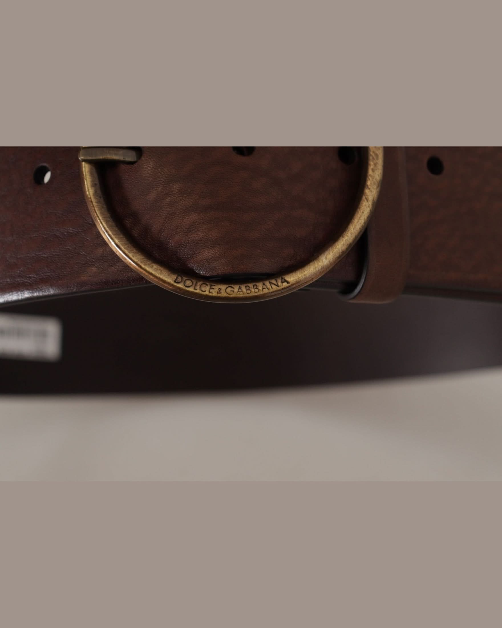 Dolce & Gabbana Brown Leather Wide Waist Logo Metal Round Buckle Belt Belts