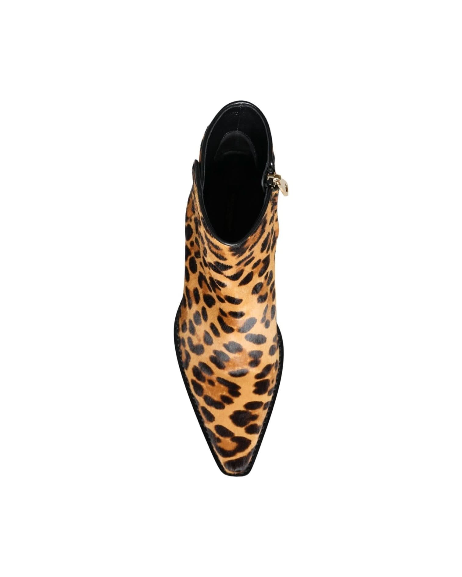 Dolce & Gabbana Brown Leopard Calf Fur Ankle Boots Shoes Boots