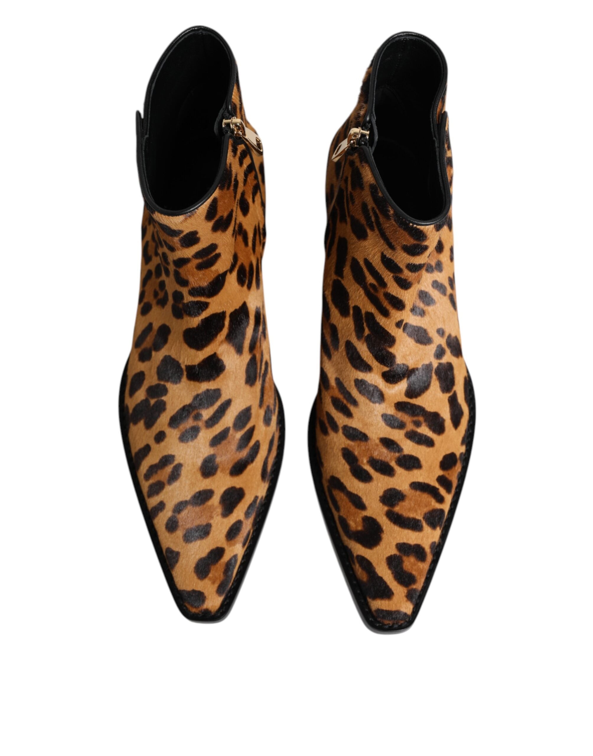 Dolce & Gabbana Brown Leopard Calf Fur Ankle Boots Shoes Glam Steals